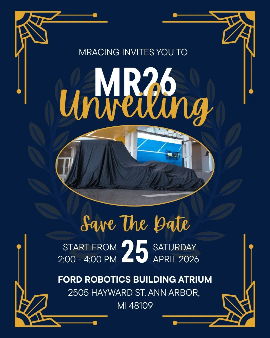 On Saturday, April 25th, MRacing will be holding its annual Unveiling event. We will be displaying the culmination of our team&rsquo;s work over the past year: MR26. MR26 is our fourth fully-electric AWD race car and fifth fully-electric race car.

T