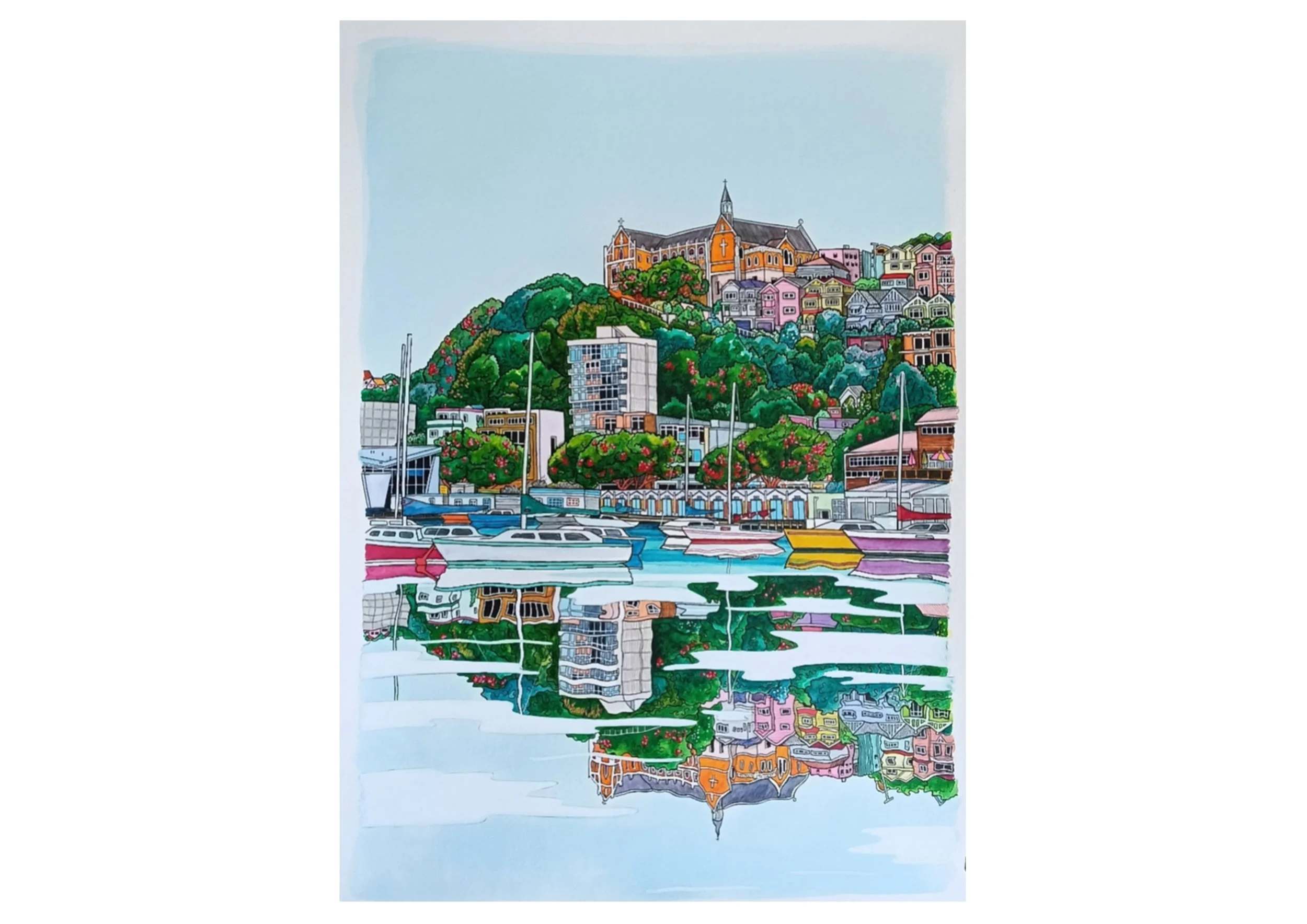 Saint Gerards Monastery - Original Artwork Framed UV glass in White. 530 x 730 (frame size)