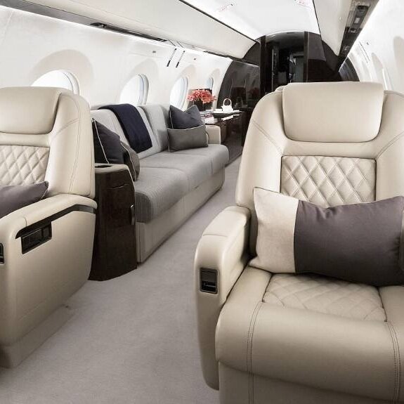 Private jet with leather seating