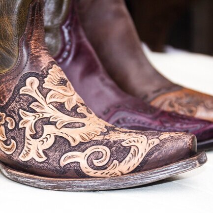 Tooled leather cowboy boots