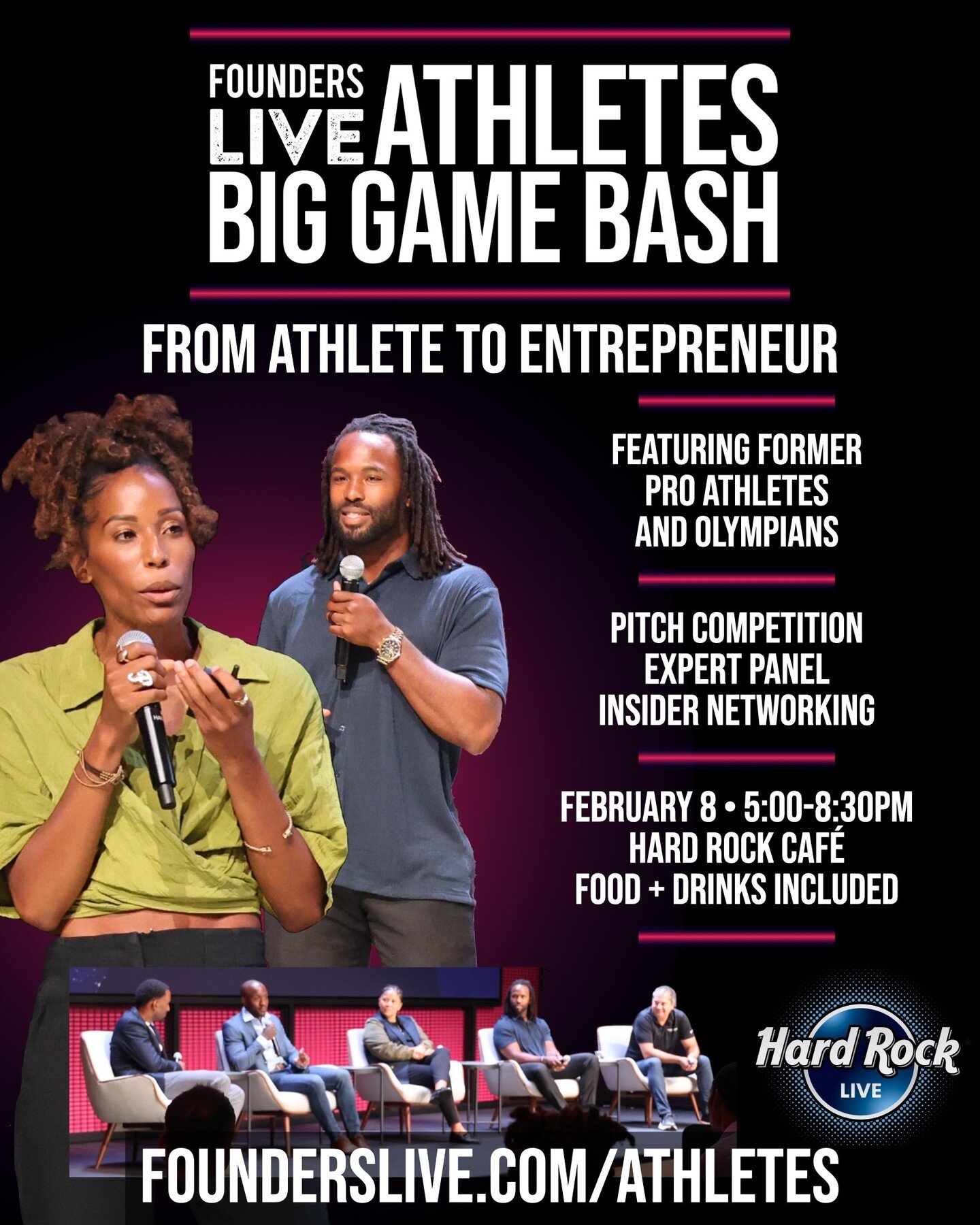 Founders Live Athletes - Big Game Bash is ready for Super Bowl week in Las Vegas! Former pro athletes and Olympians turned founders pitch their startups in just 99 seconds or less in our biggest show yet. 

We've also got a panel of experts and unriv