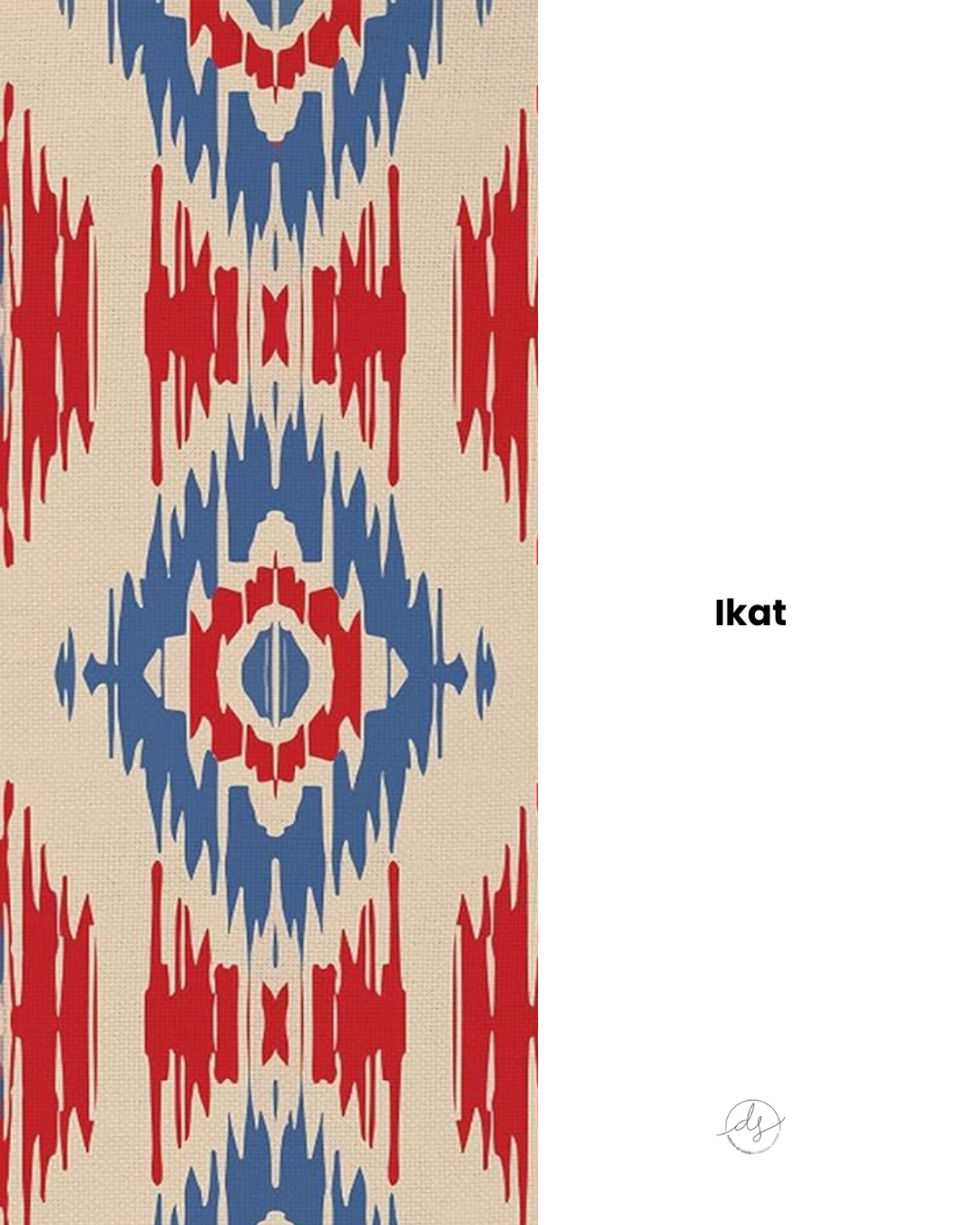 Estampado ikat con bordes difuminados en tela, ejemplo de patrón textil artesanal con efecto visual borroso.
