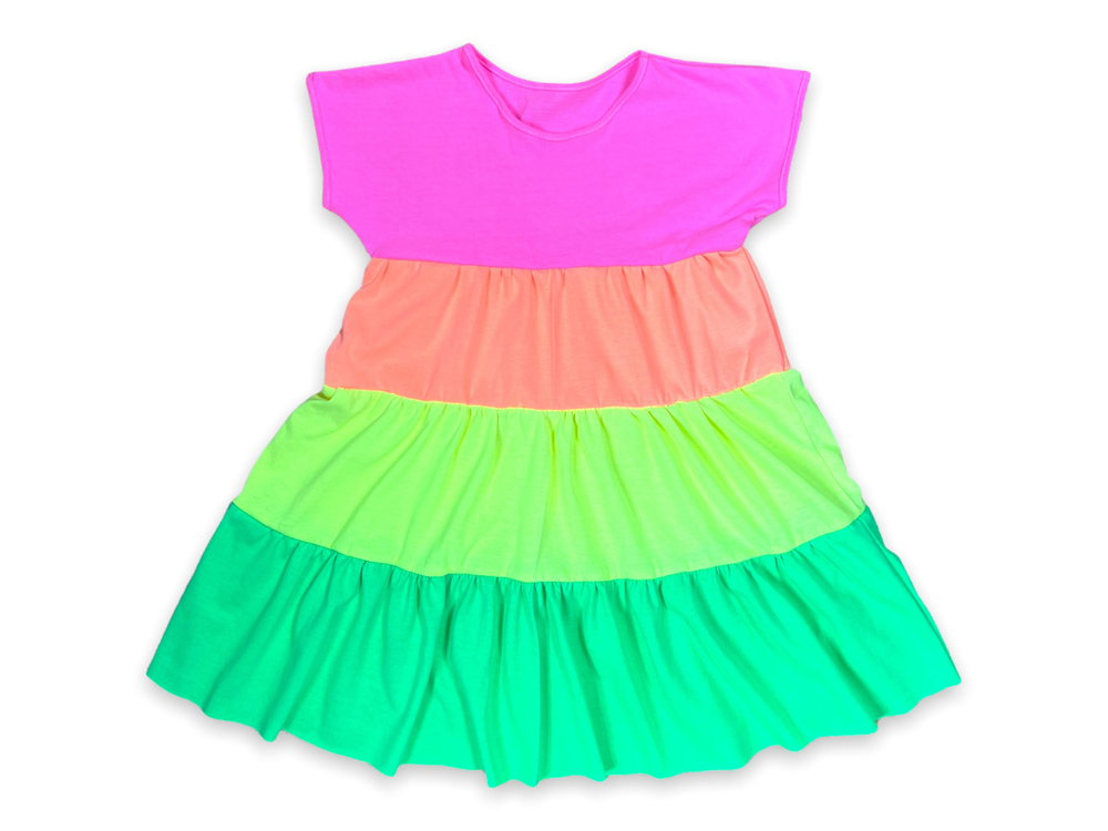 rainbow neon dress Little Girls Neon Rainbow Colorblock Stripe Sequin Dress  HANNAH BANANA