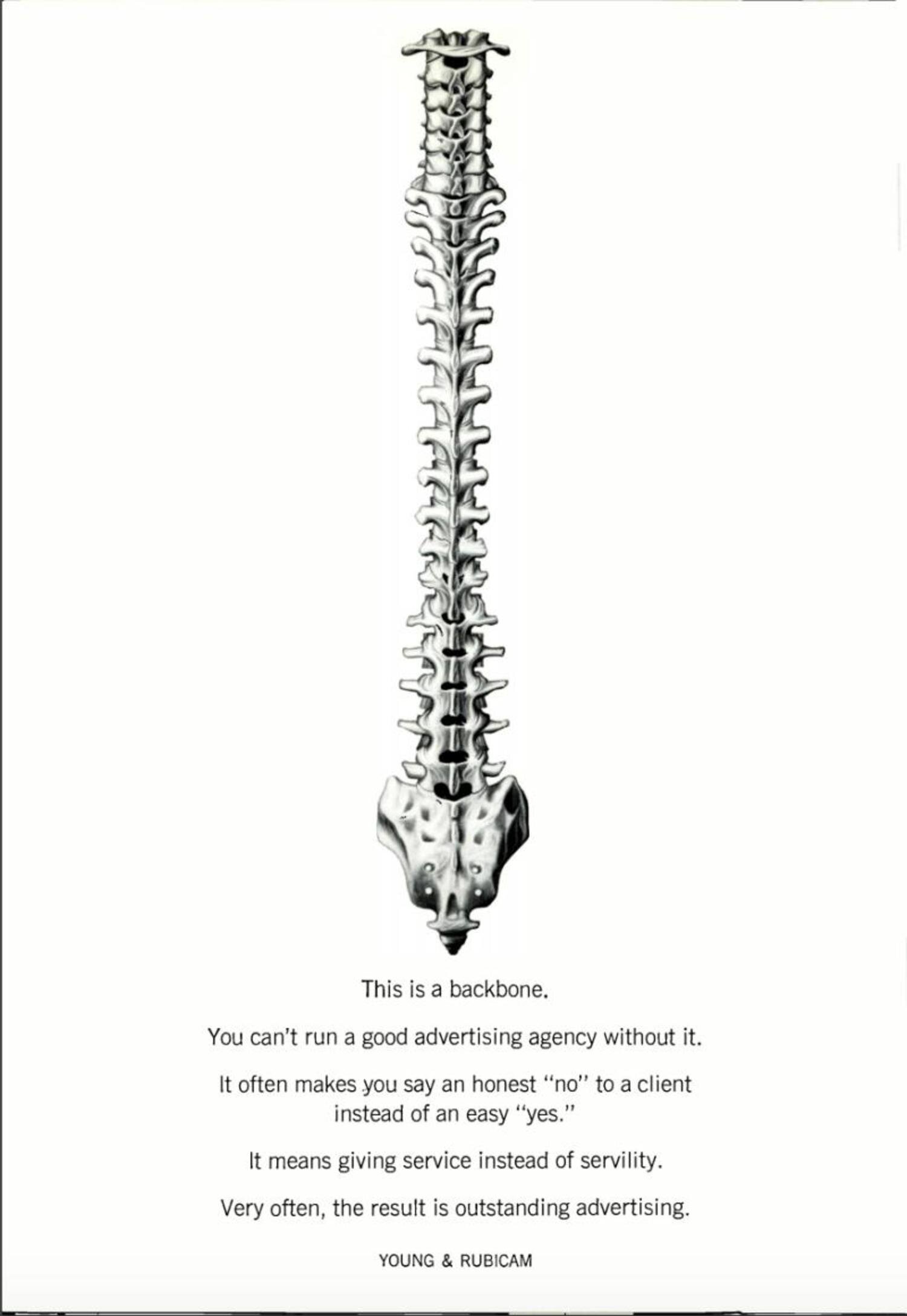Some clients hire an ad agency to do their bidding, and others hire an agency to be a backstop against their own idiocy and biases. This ad puts a foot squarely in the second camp. “Service instead of servility.”