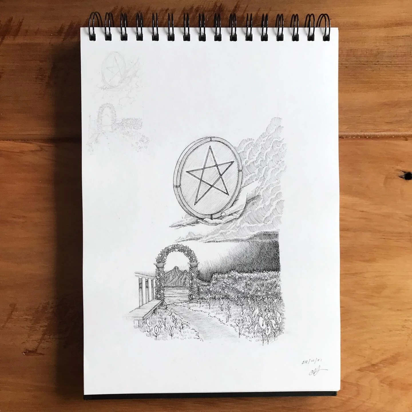 Sketch : 23.10.21 : &ldquo;Ace of Pentacles&rdquo;

.
.
.
.
.
.
.
.
.
#sketch #sketchbook #drawing #art #abstractart #surrealism #dailydrawing #penandink #lineart #inktober #inkdrawing #tarot #tarotcards #tarotdeck