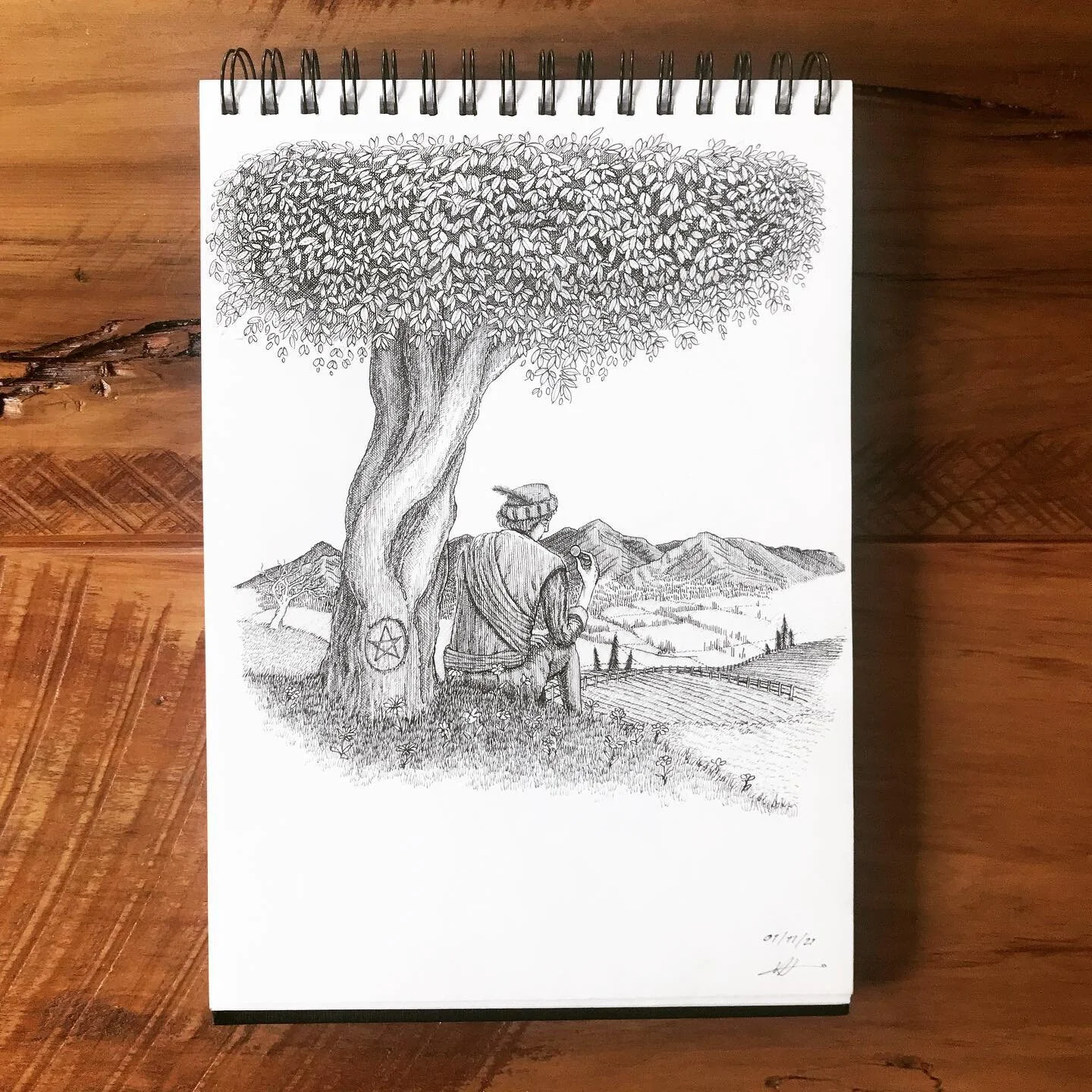 Part 2 : 1.11.21 Shading : 
Page of Pentacles.

Unfortunately I lost the progress reel of me drawing this today, but here&rsquo;s the post anyways. 

.
.
.
.
.
.
.
.
#sketch #sketchbook #drawing #art #abstractart #surrealism #dailydrawing #penandink 