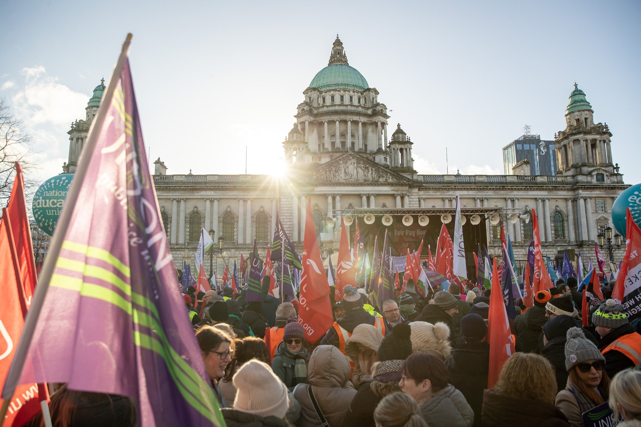 January 2024

Workers turn out in force in Belfast and make their voices heard.

Thousands of workers across Northern Ireland joined mass rallies to demand a resolution to ongoing pay disputes within a number of sectors.
Around 150,000 workers from 1