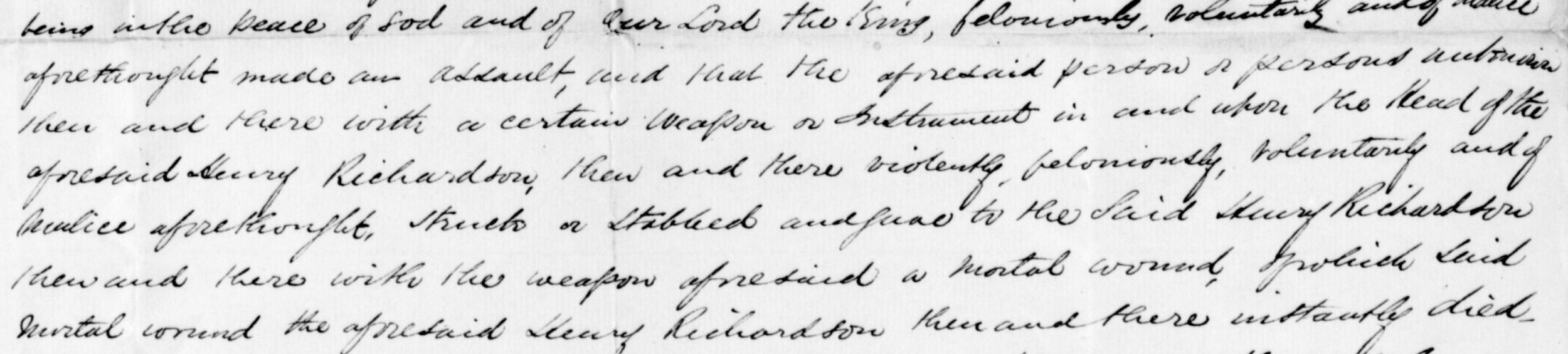 Inquest into the murder of Henry Richardson in a dwelling house belonging to John Dickenson held on 2nd April 1836
