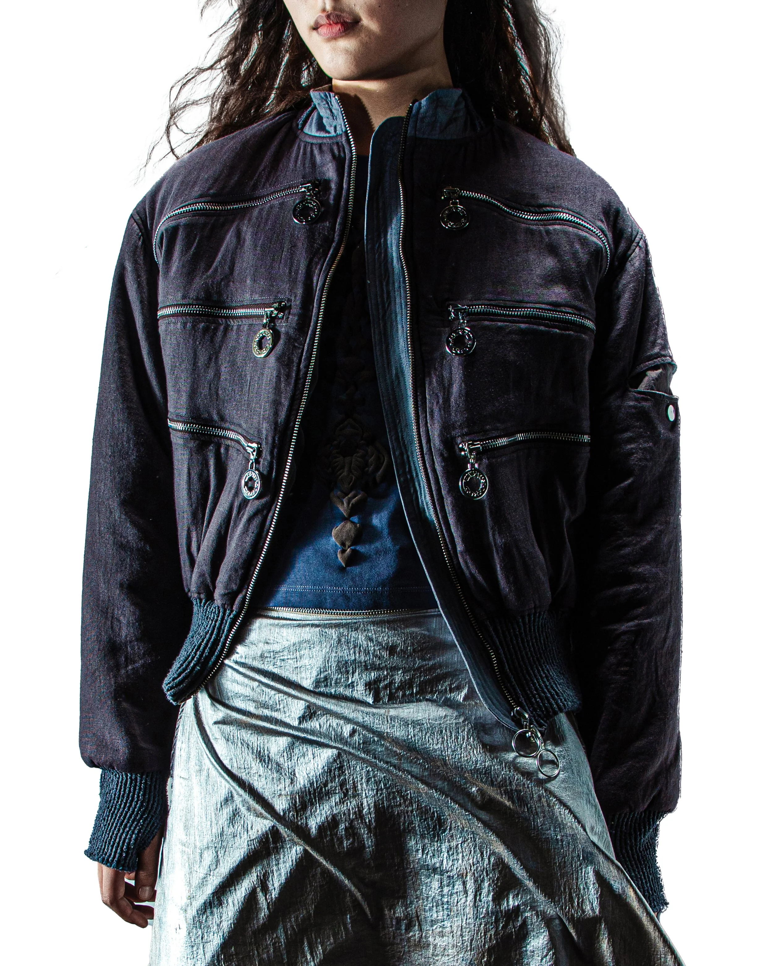 Multi Pocket Linen Bomber Jacket