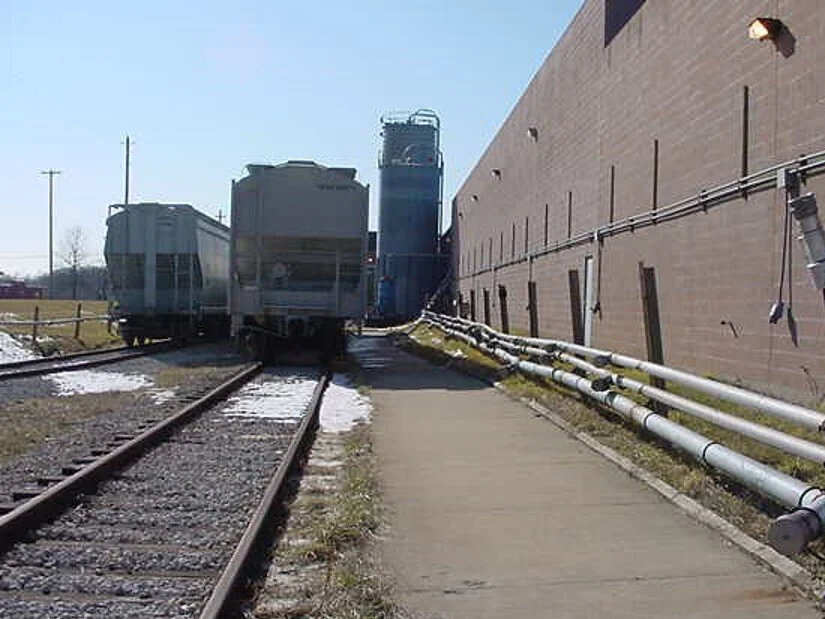 Loading and offloading areas such as this railroad siding are sometimes a source of environmental release and are evaluated during compliance review