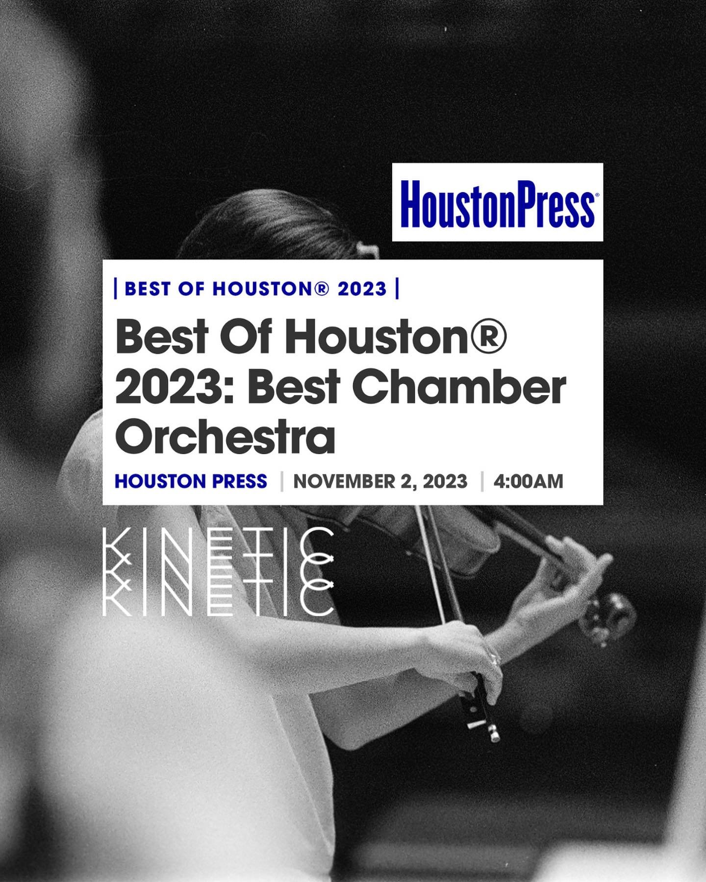 We are thrilled that the @houstonpress has named us the Best Chamber Orchestra of 2023! In case you missed it, our debut album comes out TOMORROW: join us at @edenplant.co to find out what all the excitement is about!
