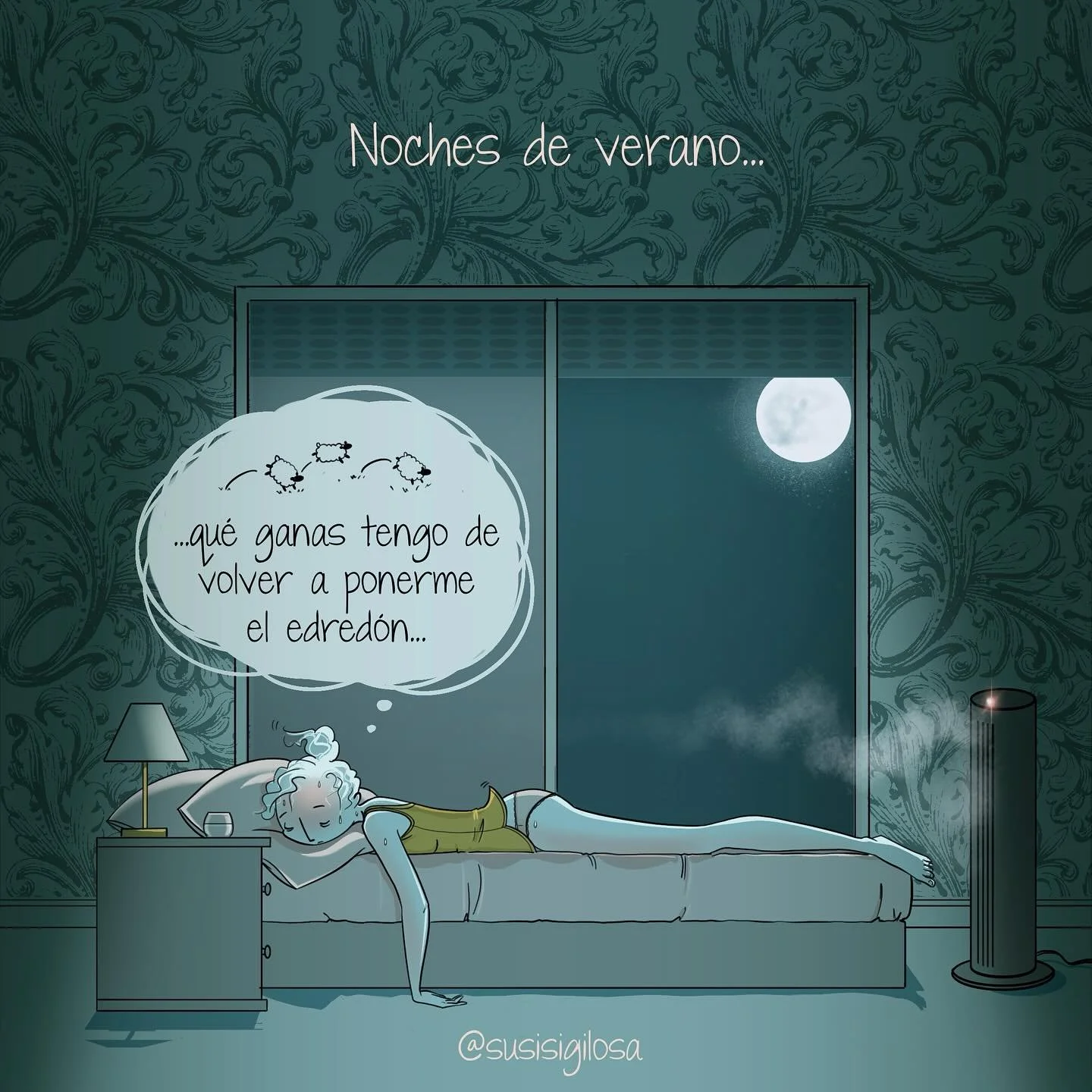 Noches de verano contando ovejitas...
.
Summer nights...
.
#nochesdecalor #insomia #insomnio #nochesdeverano #summernights #humor #vi&ntilde;eta #caricatura