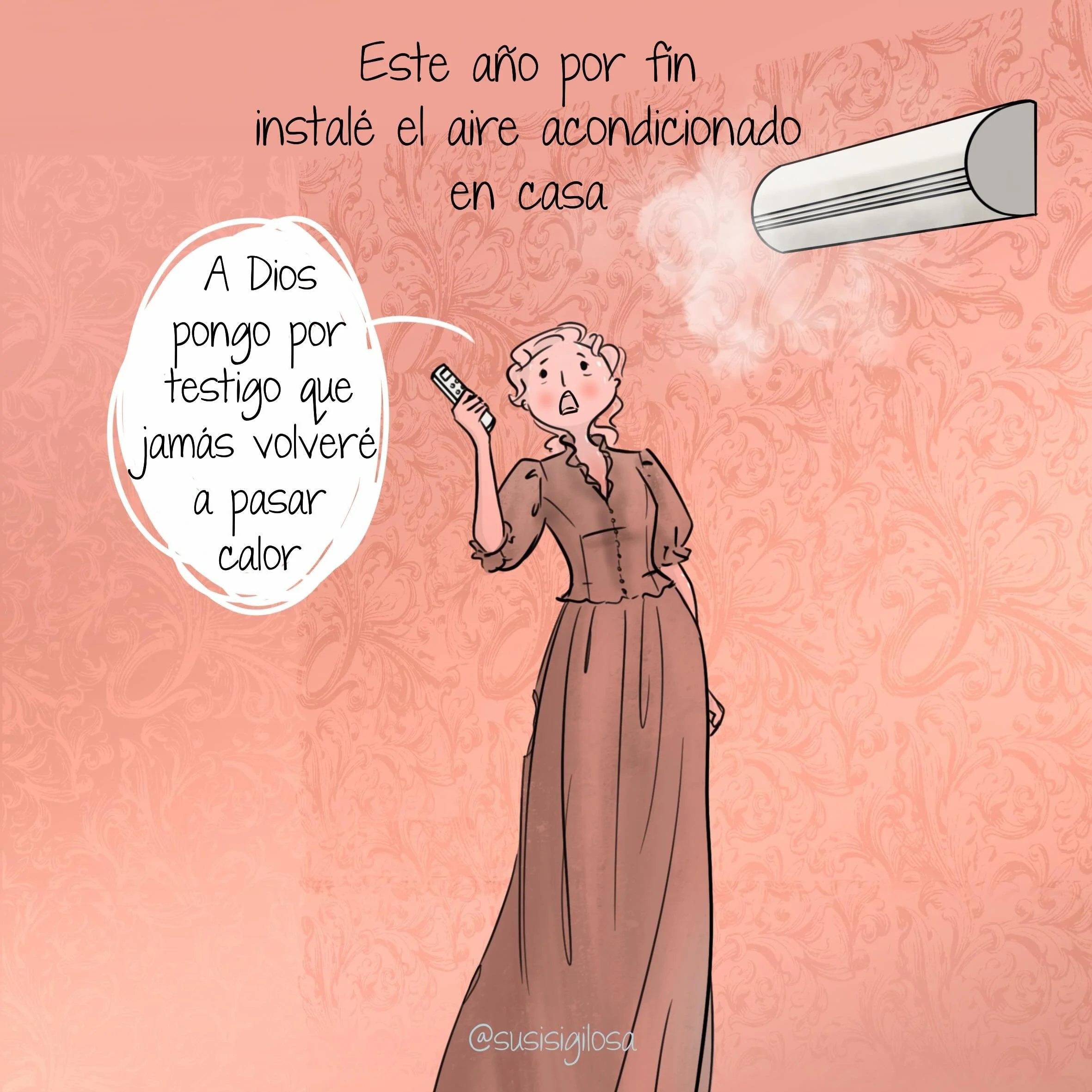 Ya ha empezado el calor...🔥🔥🔥
Pero este a&ntilde;o, al menos dentro de casa.... 
.
#aDiospongoportestigo #humor #scarlettohara #verano2026 #caricaturadigital