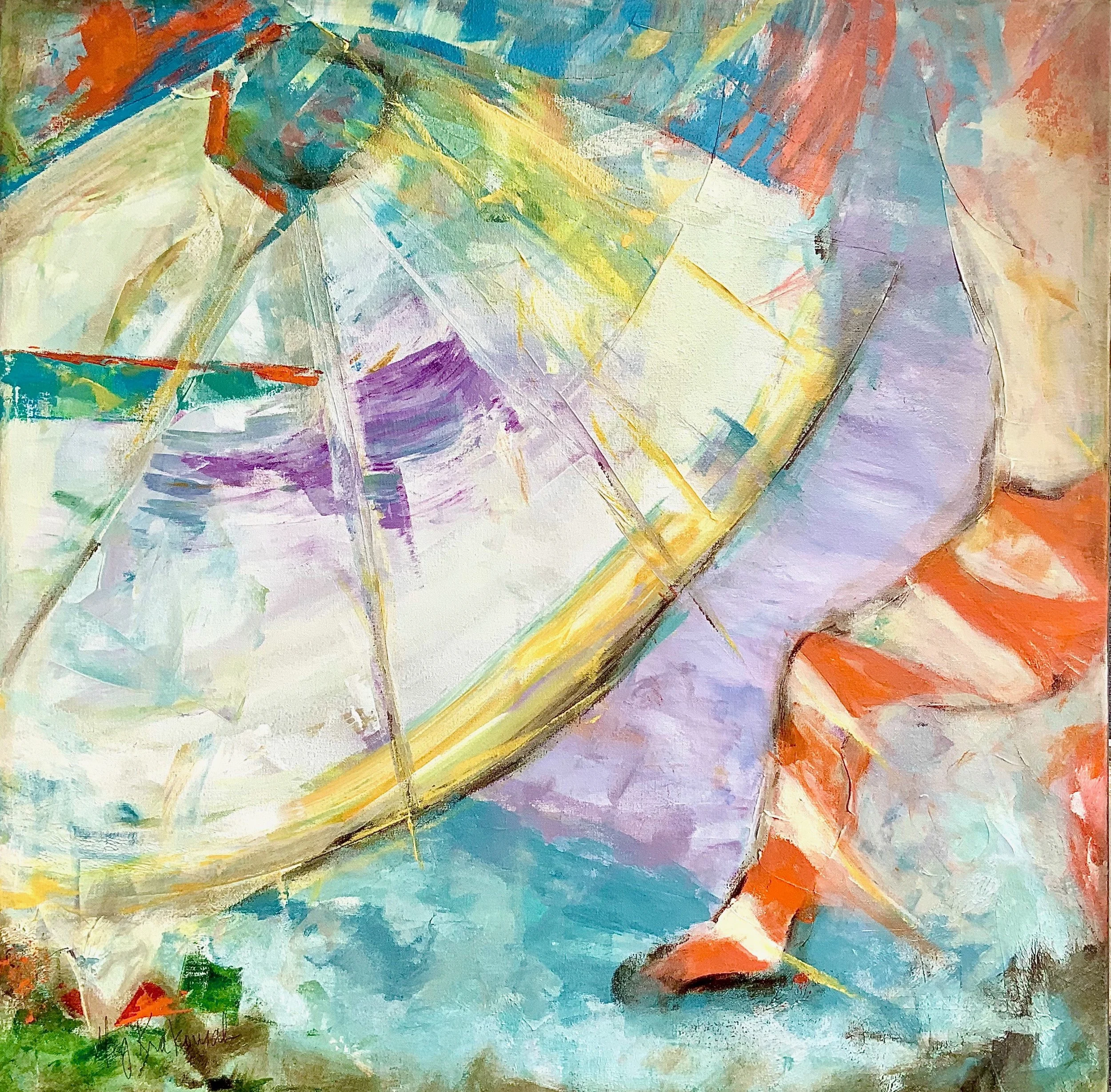 Catching Umbrellas: 30 x 30 SOLD