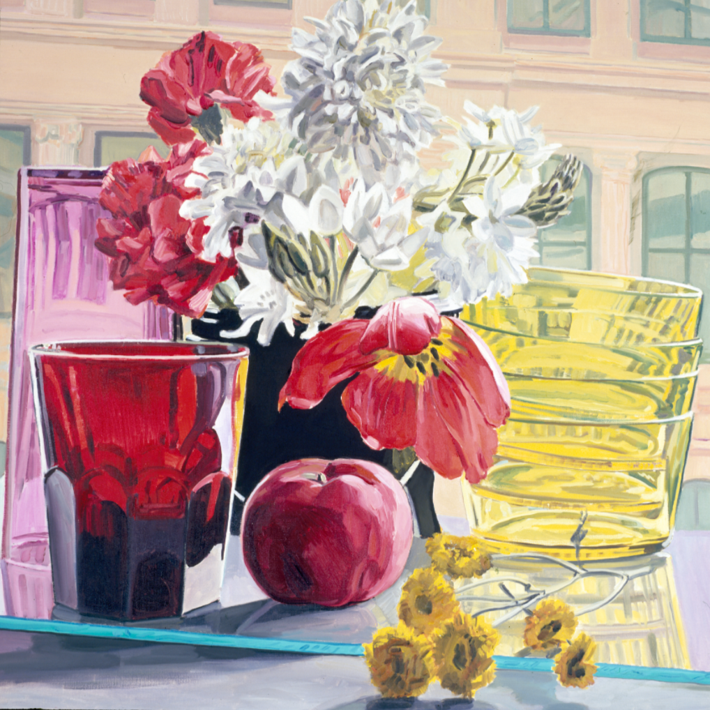 Tulip, Apple, and Glass, 1979, 38 x 38 inches