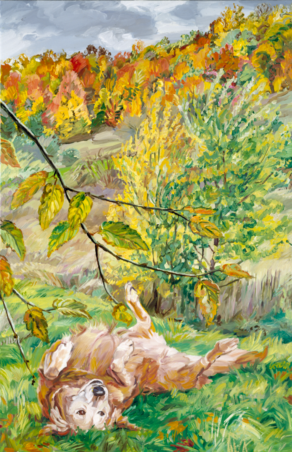 Dog Rolling in Grass, 1991, 40 x 26 inches