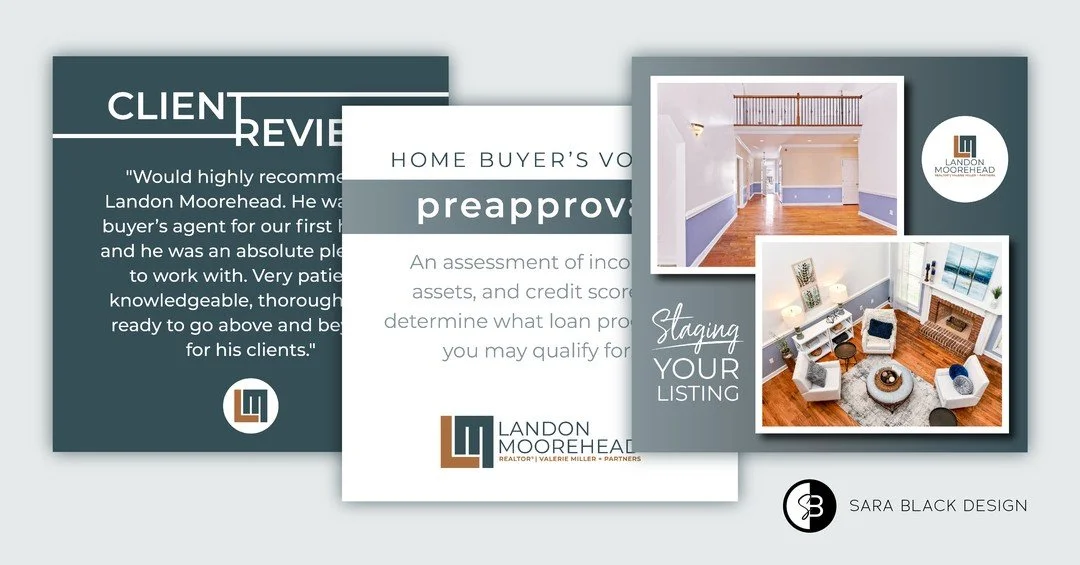 A little peek at some of the social media content I create for @landonmooreheadrealtor . I love finding unique ways to utilize his branding to produce fresh content for his accounts!

#design #graphicdesign #graphicdesigner #sarablackdesign #logo #br