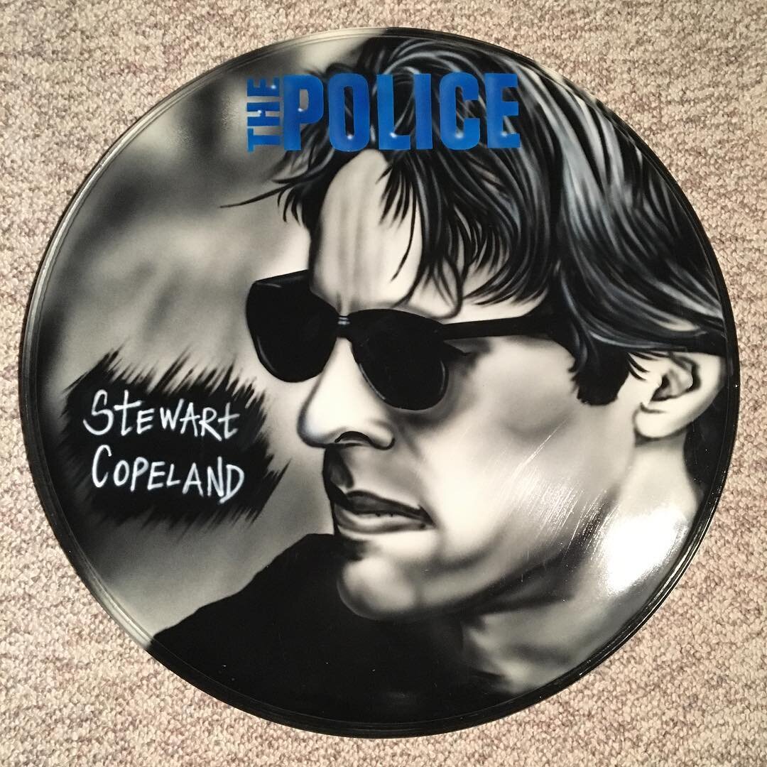 🥁
.
.
.
@stewart_copeland airbrushed by @sandrop31; still hanging on the wall in my folks&rsquo; basement 20 years later. #thepolice #thepoliceband #stewartcopeland #therhythmatist #22inchbassdrumhead #airbrush #bassdrumart #findmeabetterdrummerandi