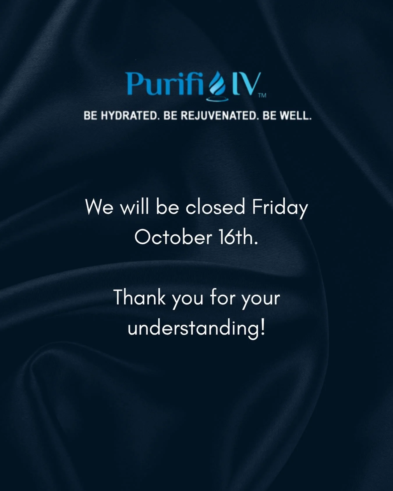 We're taking a little fall break of our own! 🍂 Purifi will be closed Friday, October 16, to give our team some extra time with their loved ones. We'll see you soon!