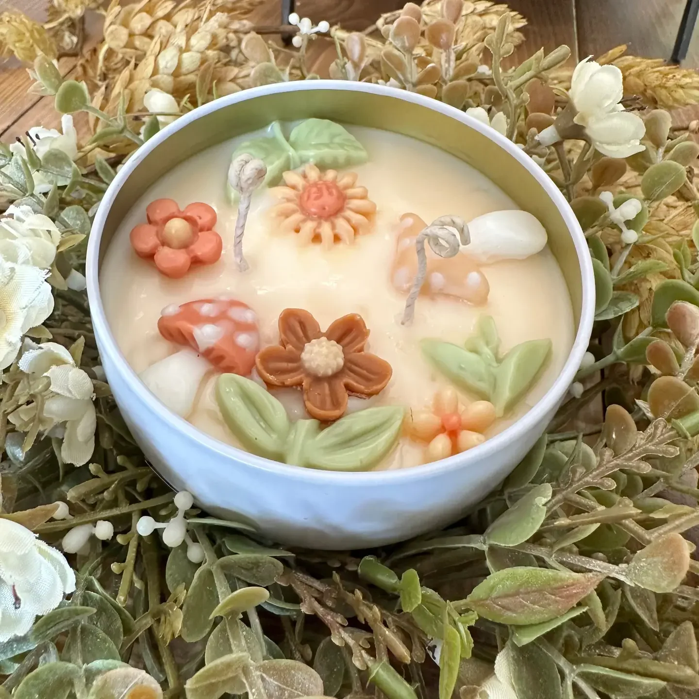 Mushroom and Flowers Tin Candle: Luna Jane Signature