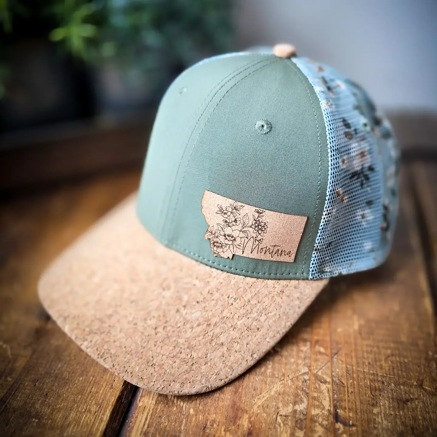 Green Floral Cork Hat -Adult size