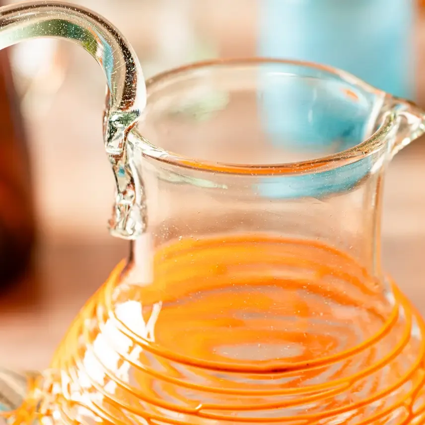 Handblown Glass Pitcher-Orange Swirl2.webp
