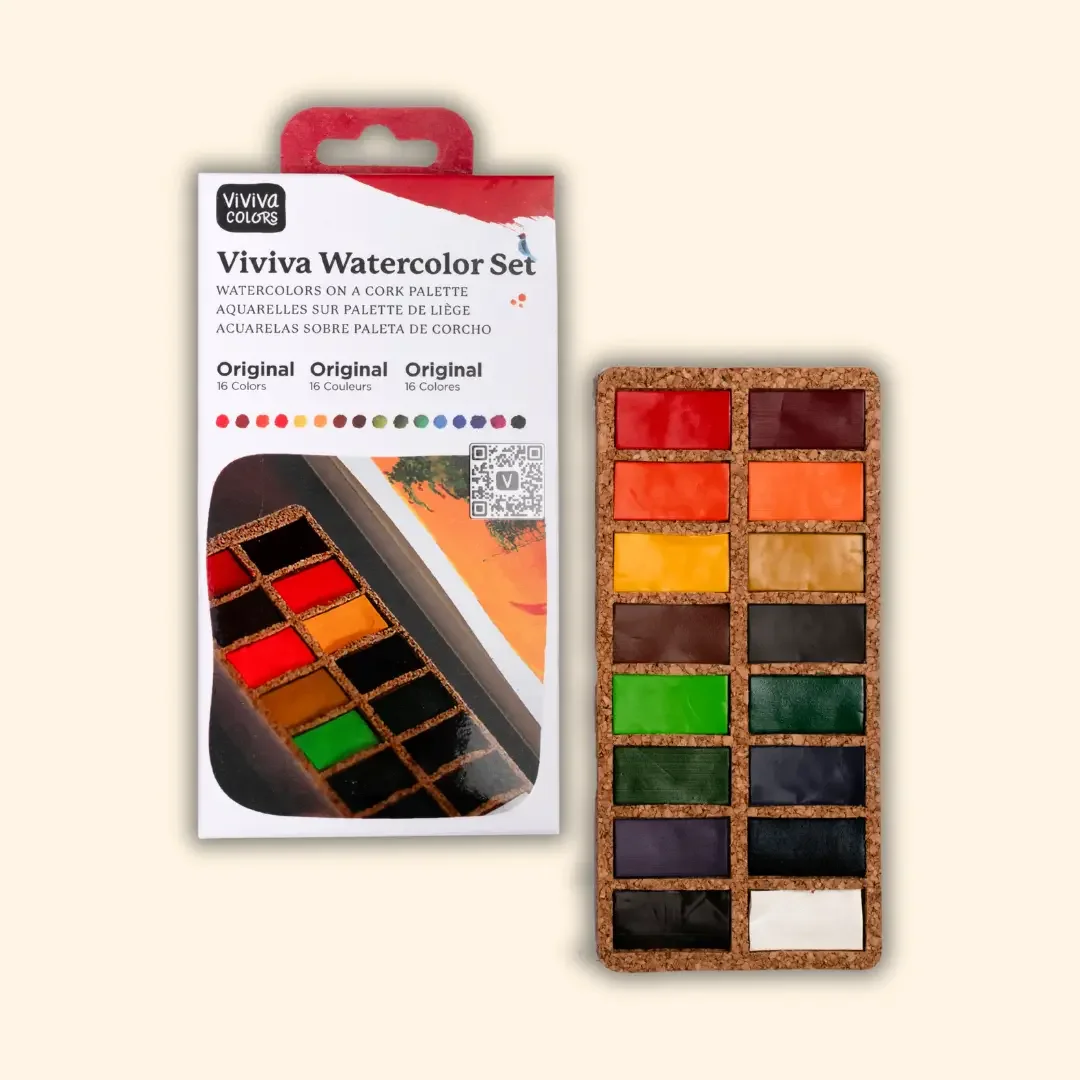 Original Pans Set - 16 watercolors | Ecofriendly | Cork
