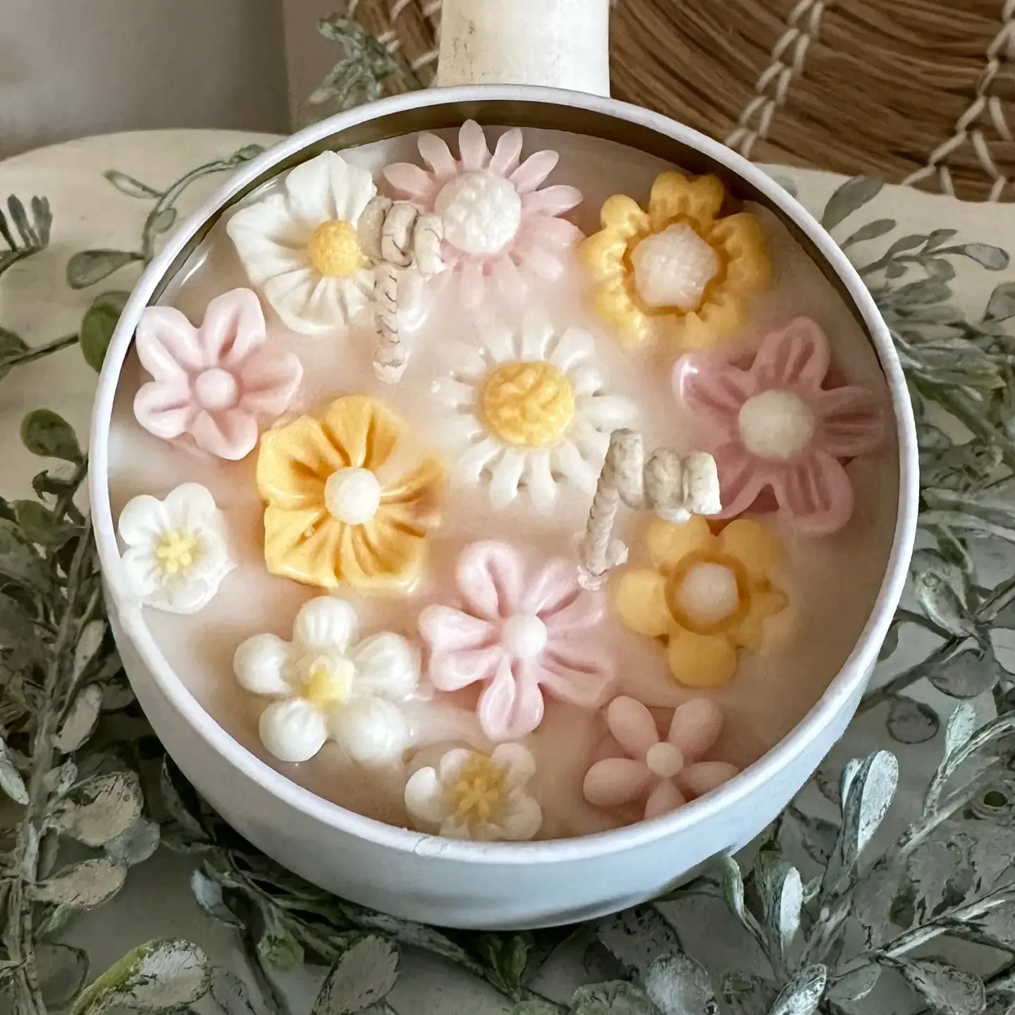 Flower Tin Candle: Yellow and Pink, Luna Jane Signature