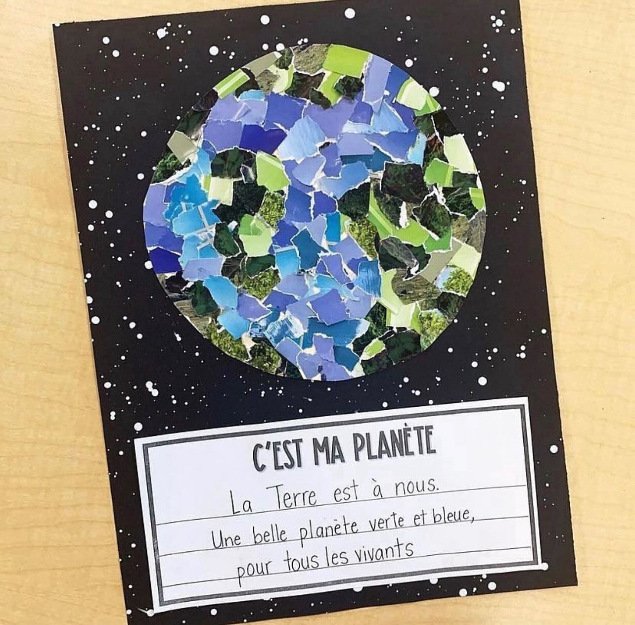 Earth Day 🌎 

Need an Earth Day project? I&rsquo;ve got you covered. Recycled magazines turned into a ripped paper planet. Splattered acrylic paint on black paper for the stars. You can add a poem, a promise to the Earth or any other writing to the 