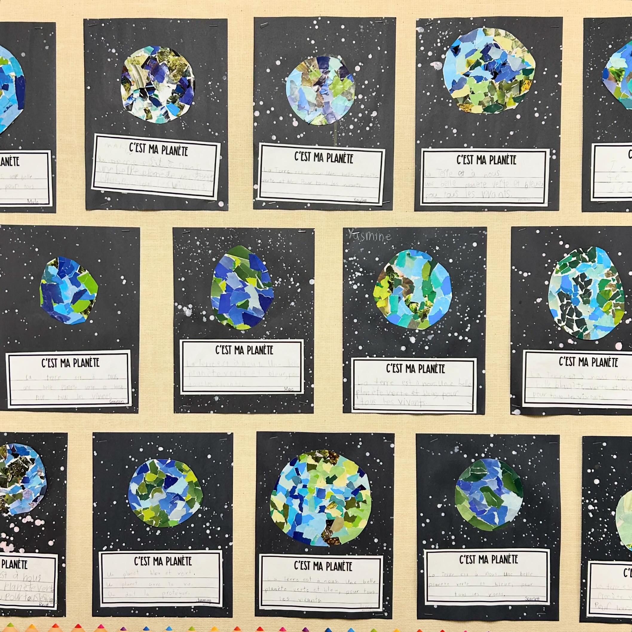 Our Earth Day project using recycled magazines 🌎 

#Frenchteachers #frenchimmersion #3eannée #troisièmeannée #grade3 #4eann&eacute;e #quatri&egrave;meann&eacute;e #grade4 #primaire #primary #canadianteacher #bcteachers #artforkids #kidsartproject