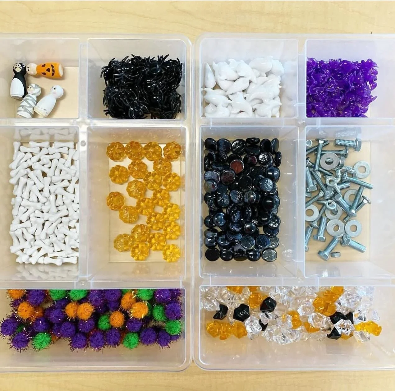 Some festive loose parts inspiration for the fall, Thanksgiving and Halloween season. Diwali is at the end of the month and you could make another tray with colourful gems or large sequins to make mandalas! 

These are &ldquo;for fun&rdquo; loose par