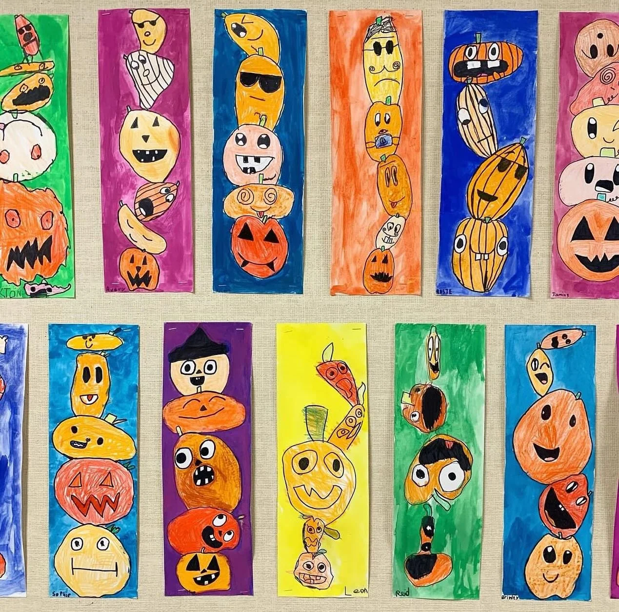 Goofy stacked pumpkins are perfect for showcasing pumpkin personalities. This can be a good one even for those who don&rsquo;t celebrate Halloween. 

Always love their creativity. We&rsquo;ll be working on this project next week. These examples were 