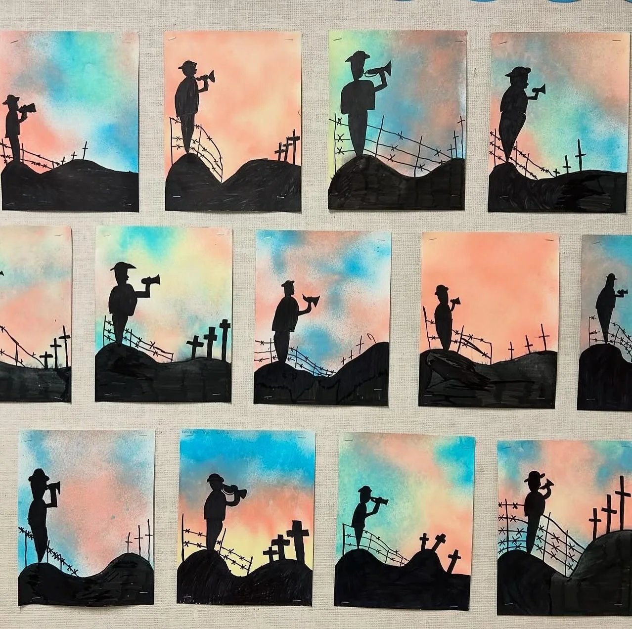 Last year I tried this Last Post silhouettes art project that @frenchfrenzytpt shared from @easypeasyartschool and I loved the result! 

The hill destroyed our permanent markers and made it look not so great close up so I think in the future I&rsquo;