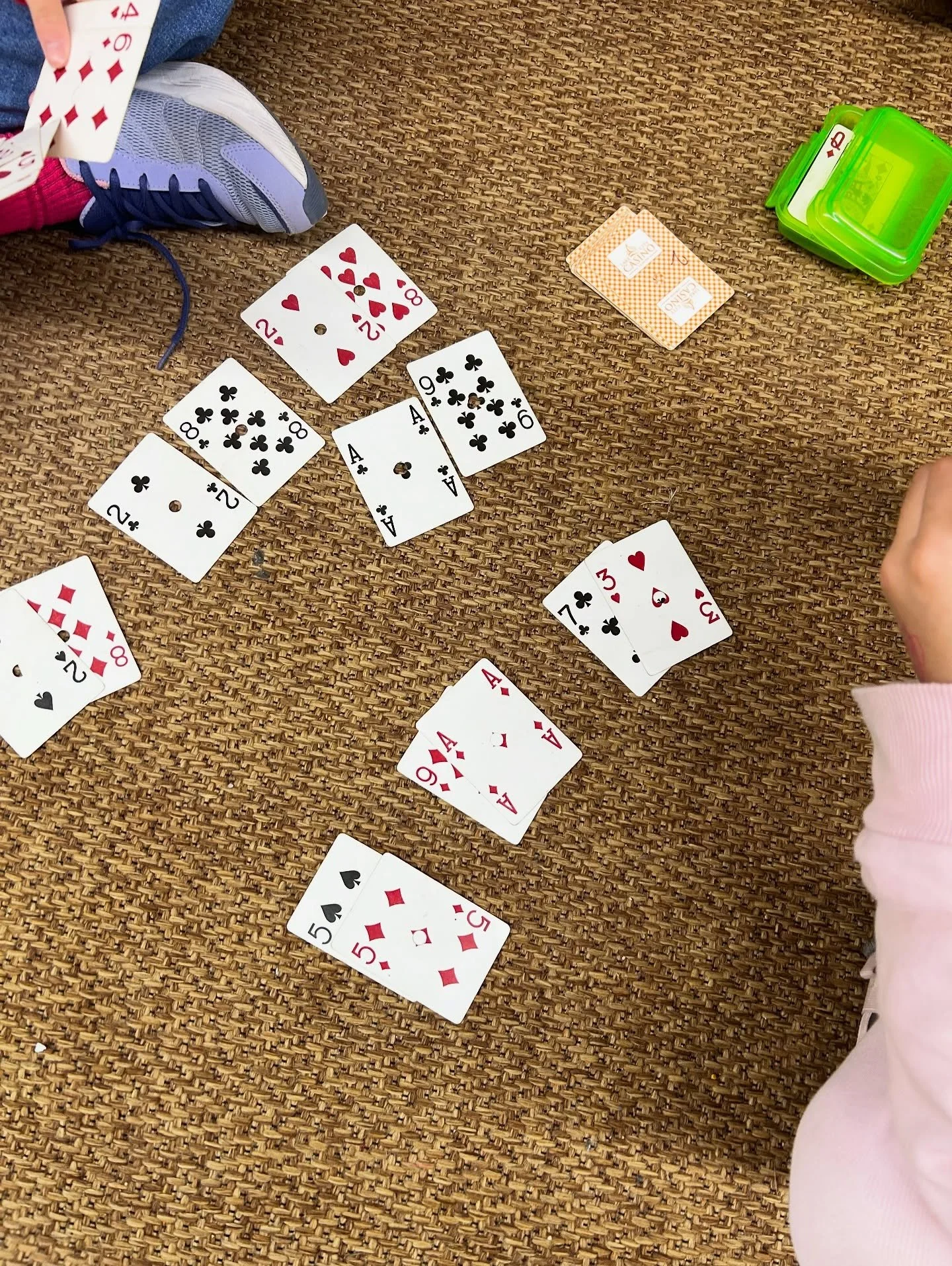 Go Fish 🎣 for 10s - Number sense and adding game 

Remove 10, J, Q, K from deck and deal 5 cards to each player. 

Play like regular Go Fish except instead of looking for pairs, you&rsquo;re looking for two cards with a sum of 10. You can find them 