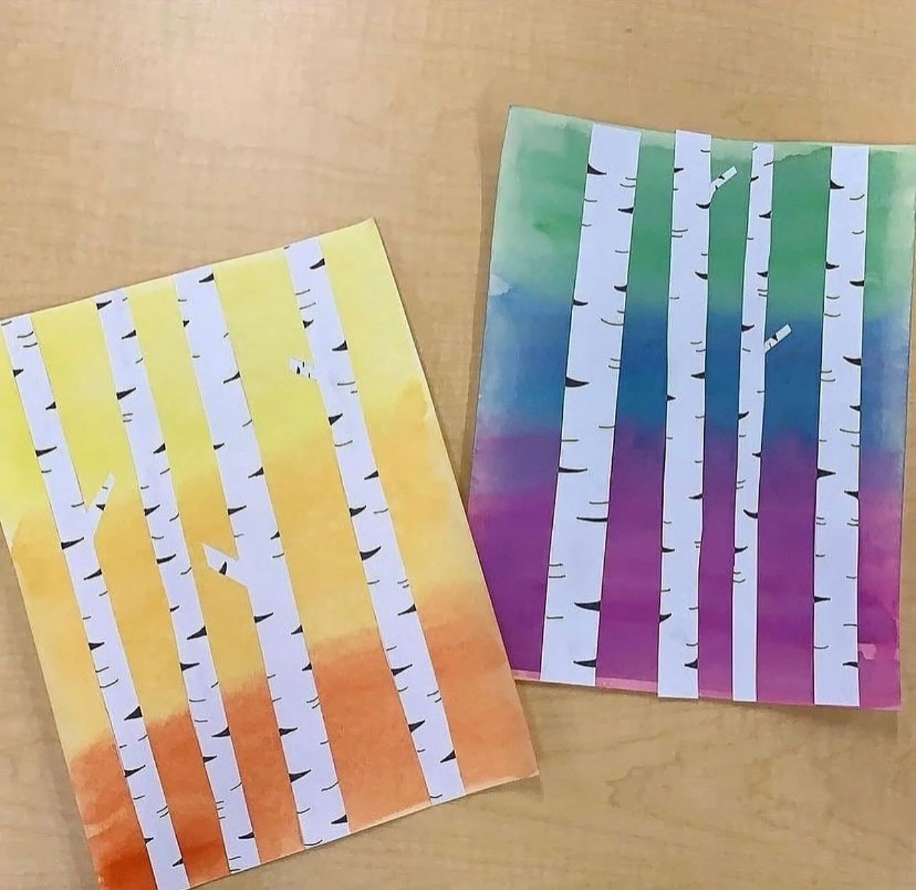 Sunset birch trees are a stunning project this time of year. Full instructions on my blog. You can find this one by clicking the fall art button on the home page. 

#Frenchteachers #frenchimmersion #grade3 #grade2 #primaryteacher #canadianteacher #bc