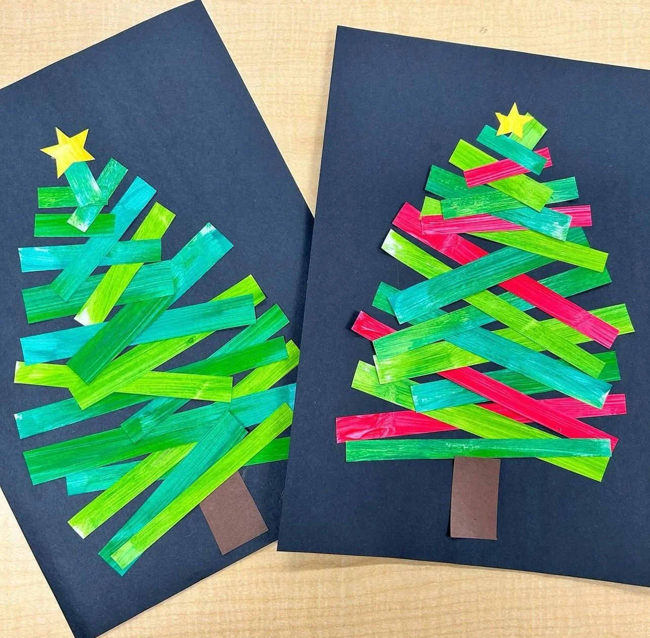Have extra painted paper around? Make some trees with it. You could make them multicoloured if you&rsquo;re trying to use up what you have. 

Instructions on the blog. Find this project in the Christmas art section. 

#Frenchteachers #frenchimmersion