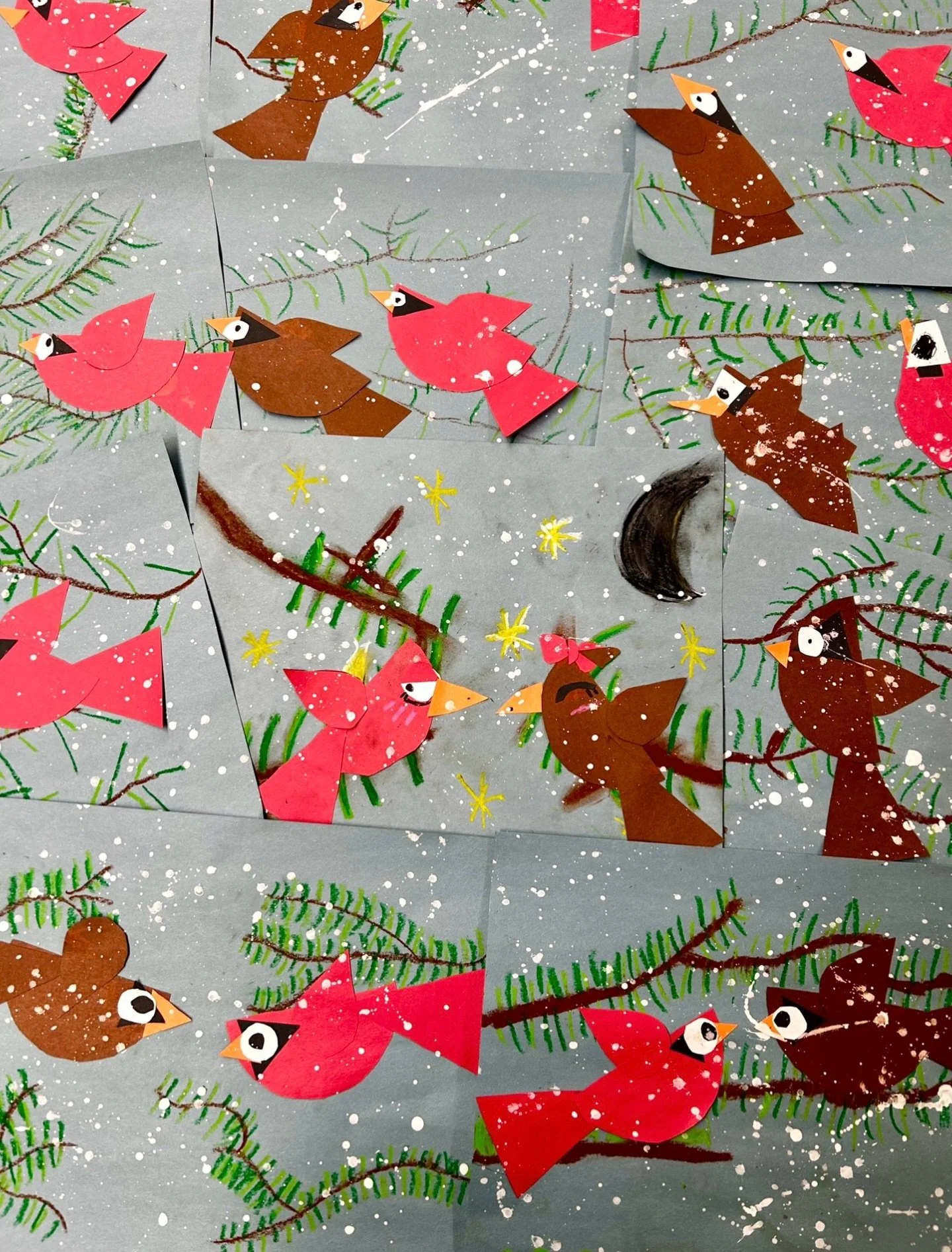 Our cardinals! Love them and will definitely be adding this one into the mix for years to come. ❄️ 

#Frenchteachers #frenchimmersion #grade3 #grade2 #primaryteacher #canadianteacher #bcteachers #artforkids #kidsartprojects #winterart