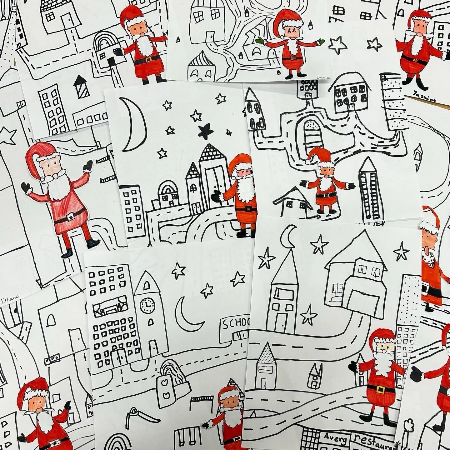 Santa in the city 

This year my colleague took inspiration and made Grinch in Whoville. You can definitely adapt this easy project to any character. A snowman, penguin or other &ldquo;winter animal&rdquo; would be great for students who don&rsquo;t 