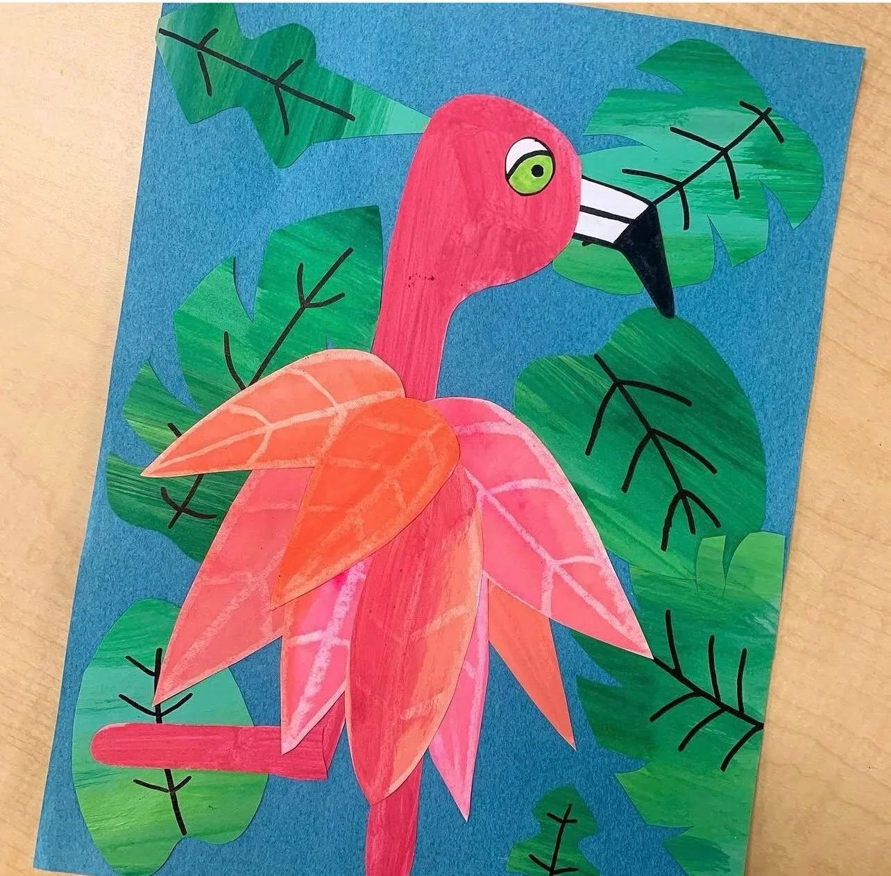🦩 I found this idea on Pinterest many years ago and it was fun to do. Clearly I like painted paper projects! Don&rsquo;t worry, you can just use construction paper to save time. 

All details on how to do this project are on my blog. 

#artforkids #