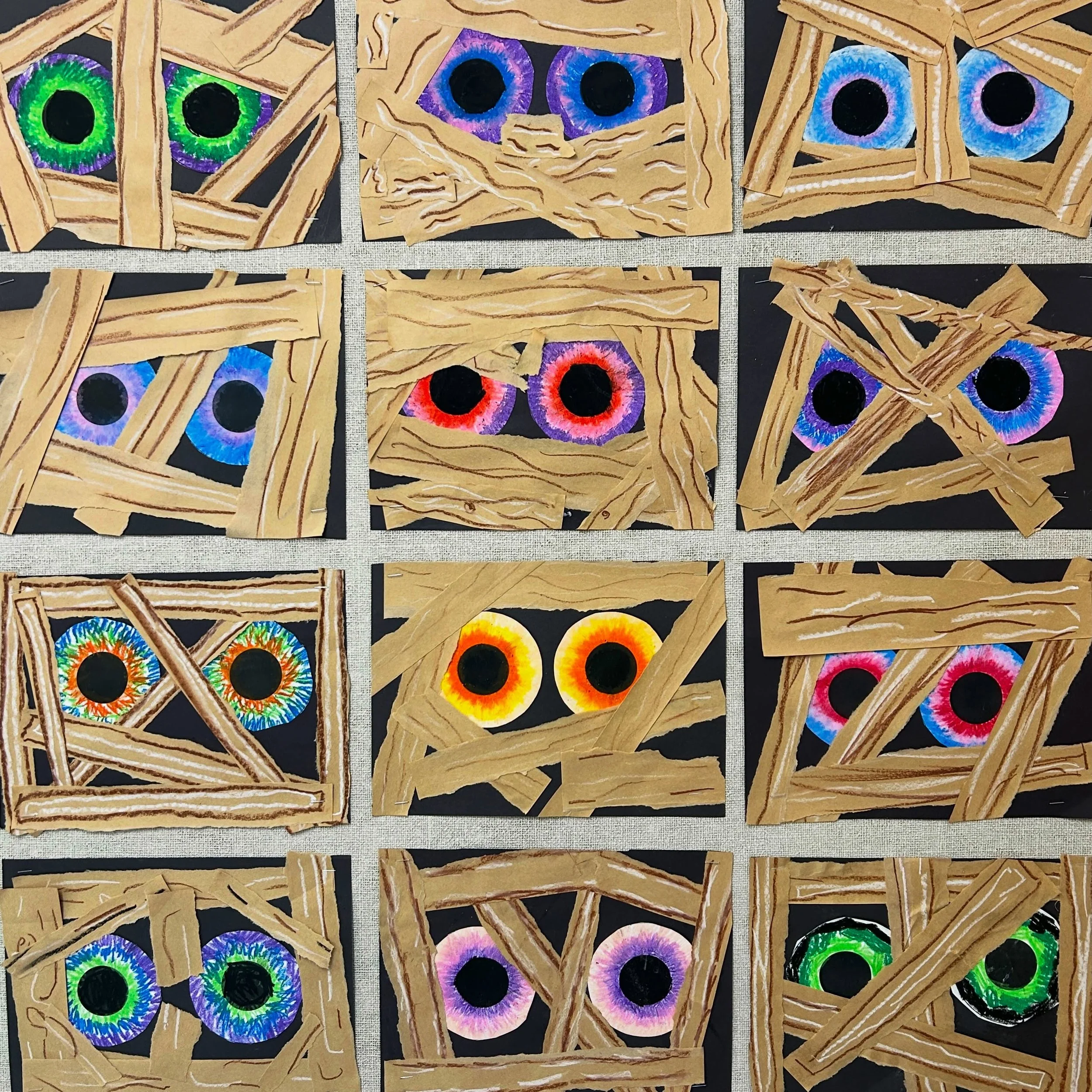 This year I found brownish paper in the art cupboard so we had more weathered mummies. So fun! 👀 

#artforkids #kidsartprojects #halloweenart