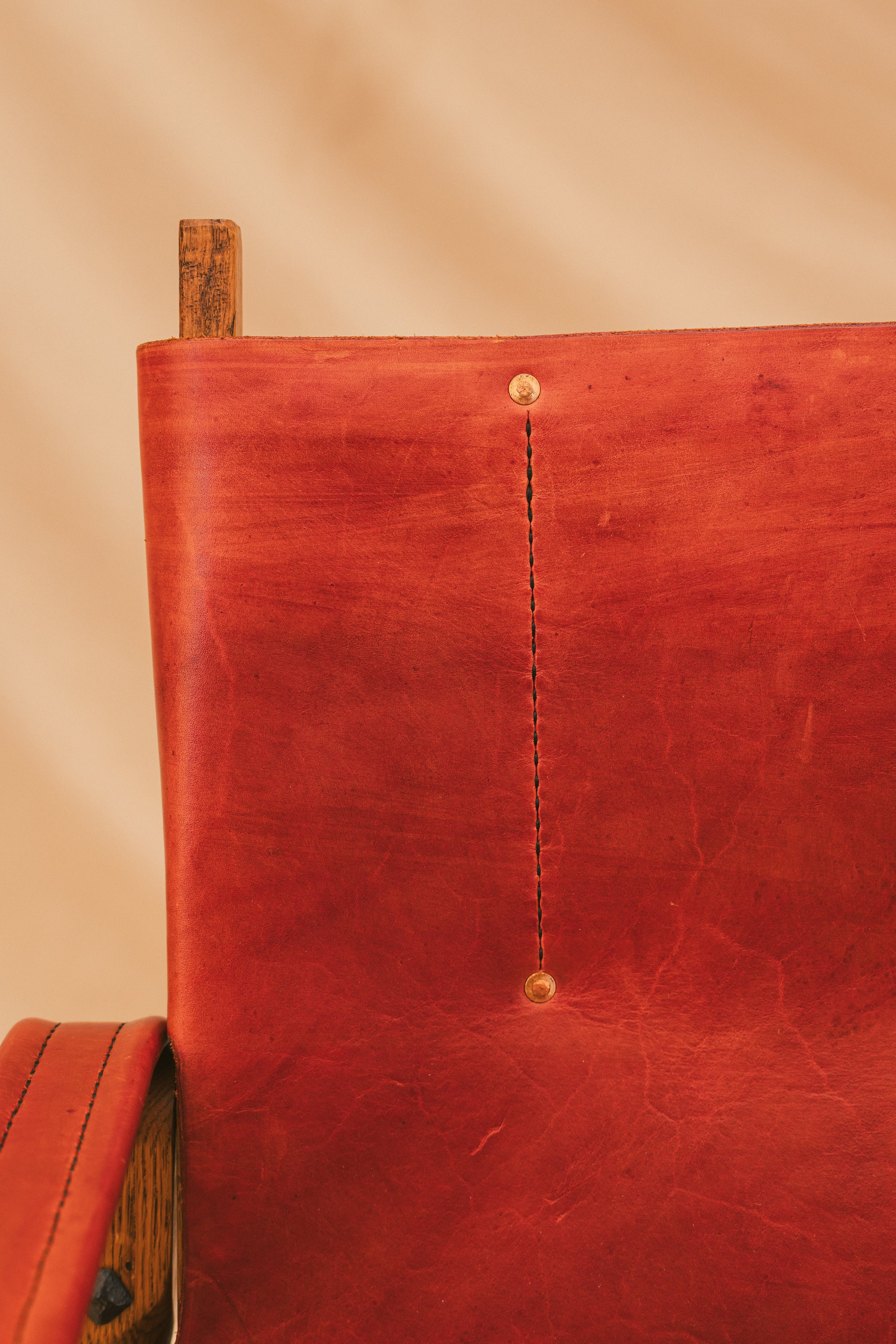 Quality full grain hand dyed Veg tanned leather with hand stitching and copper rivets
