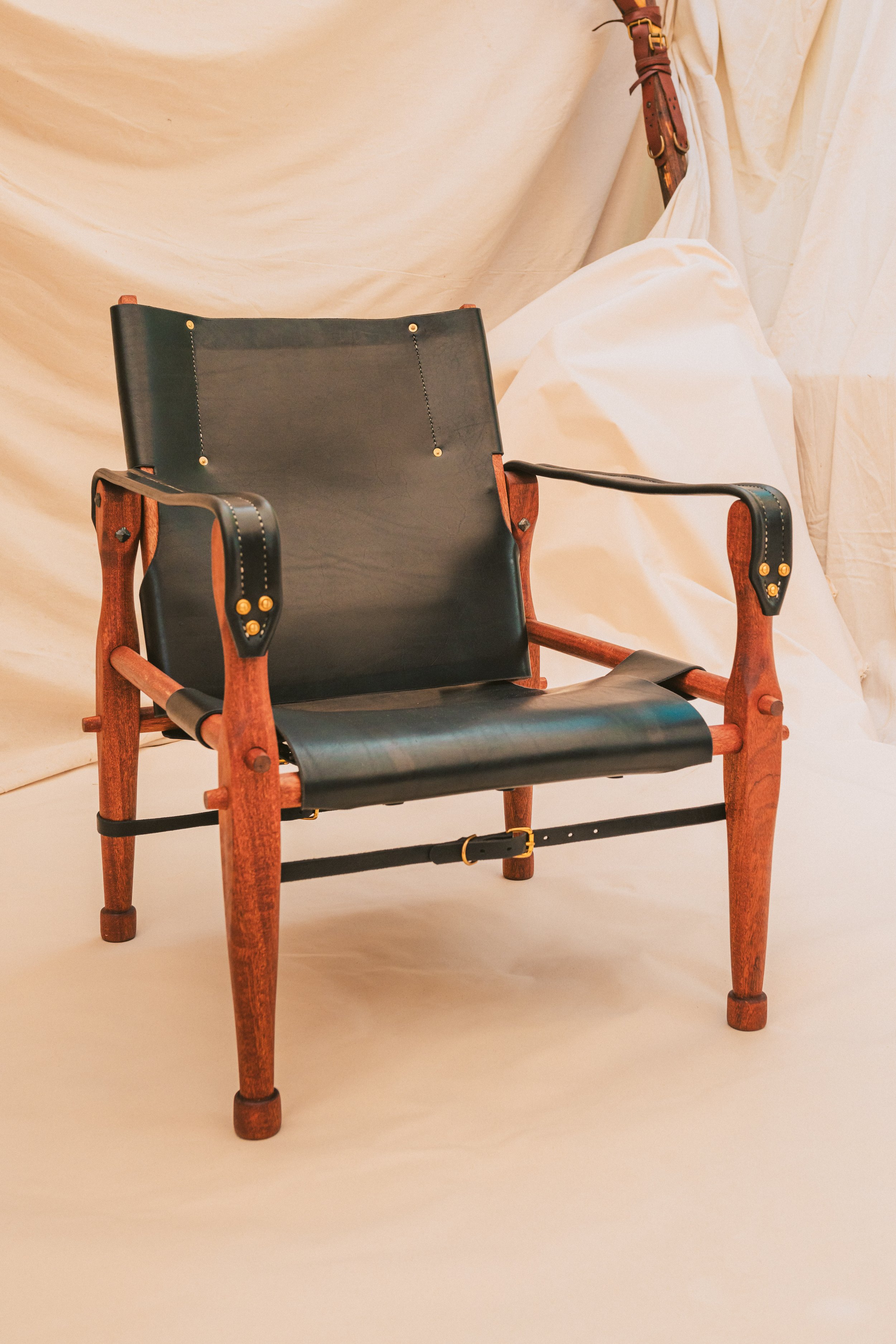 Handcrafted Leather Roorkee Chair in executive black with mahogany wood