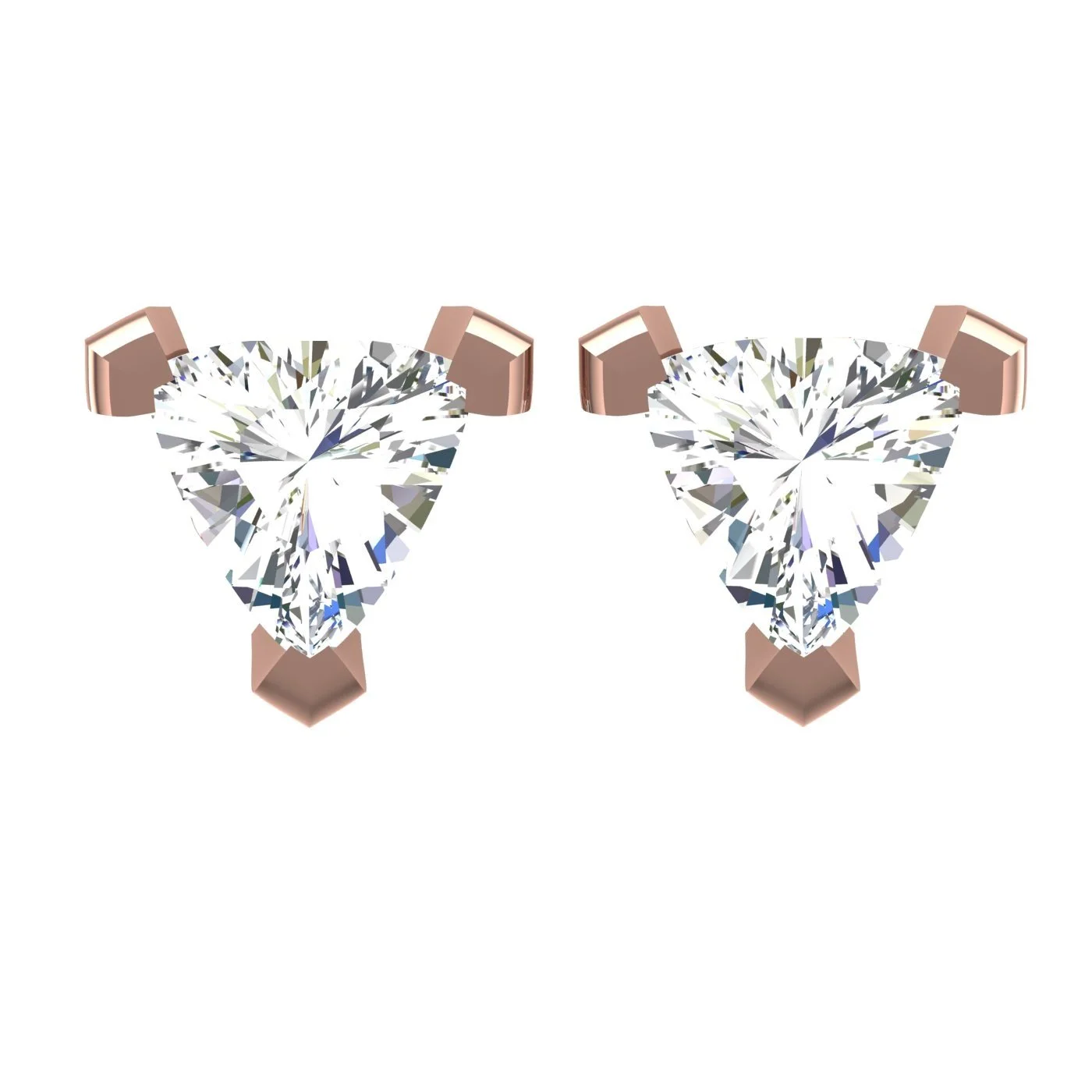 Moissanite Engagement Rings by Astrum Gems Bowonin Earrings Trillion Micro 3 claw setting with filigree under bezel stud earrings. 1carat weight in total 18 and 14ct white yellow and rose gold