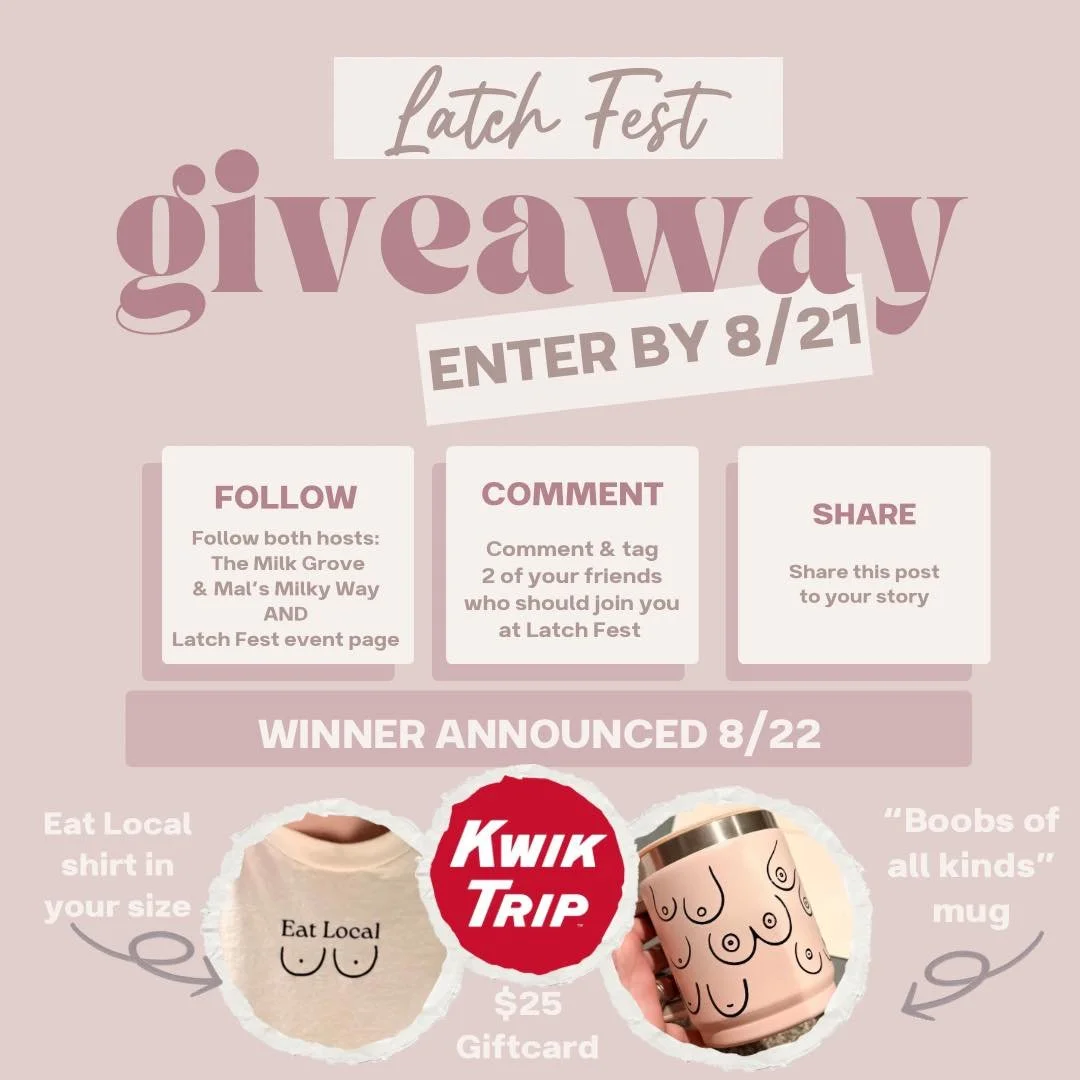 🎉 LATCH FEST GIVEAWAY! 🎉

Want to win an EAT LOCAL shirt, adorable &ldquo;boobs of all kind&rdquo; mug and a Kwik Trip gift card?!💕 We&rsquo;re giving one lucky winner a little extra reason to celebrate!

TO ENTER:
✨ Follow @malsmilkyway21 and @th