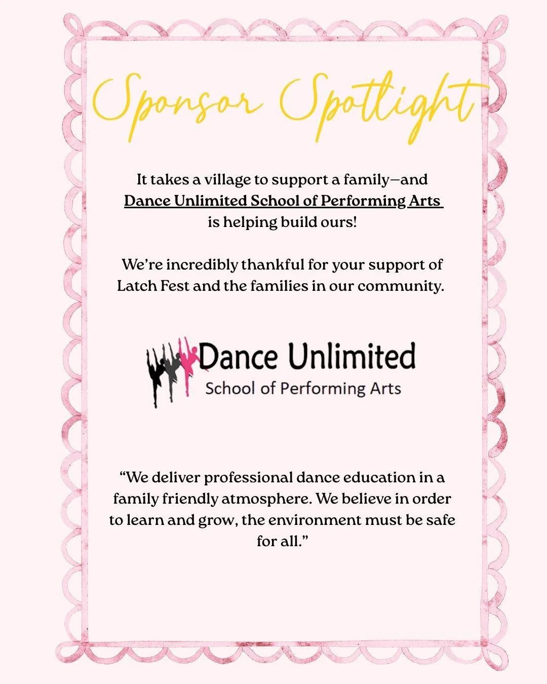 Local businesses supporting local families. That&rsquo;s what it&rsquo;s all about. 💕 Dance Unlimited is giving away 1 free month of classes!

Let&rsquo;s give them a little Latch Fest love! 👏

@danceunlimitedgb

#NEWLatchFest #SponsorSpotlight #Su
