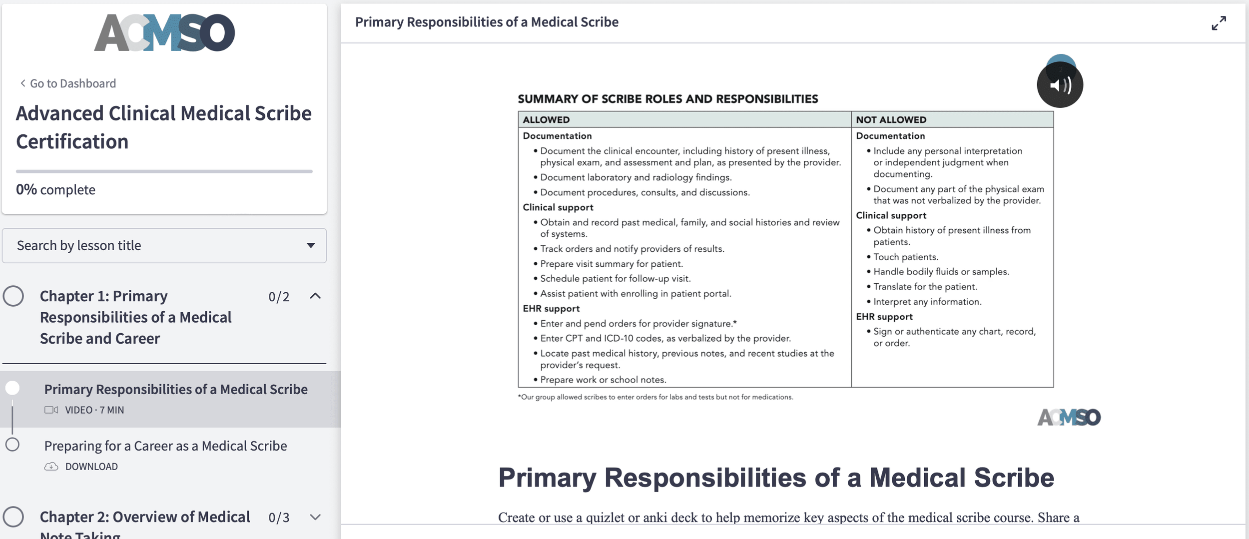 Online Medical Scribe Certification Outline