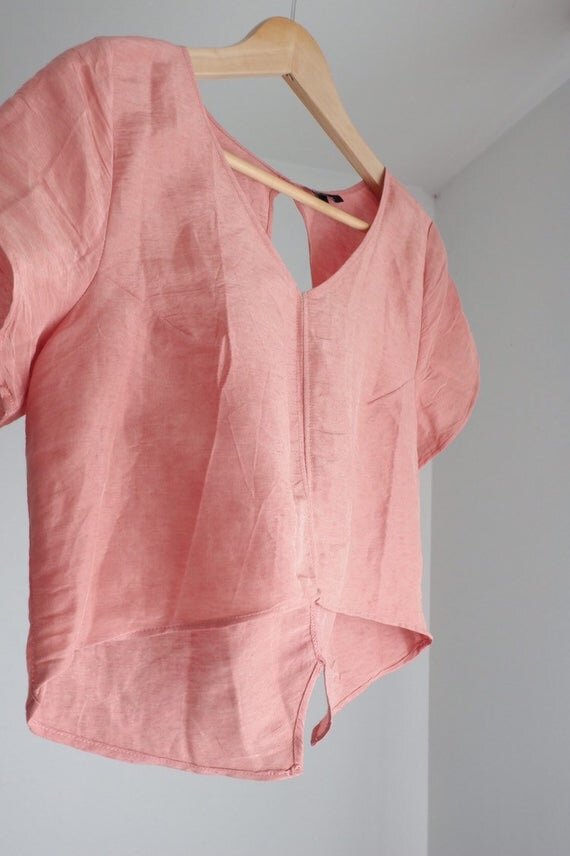 Blouse crop lin rose corail glacé semi ample