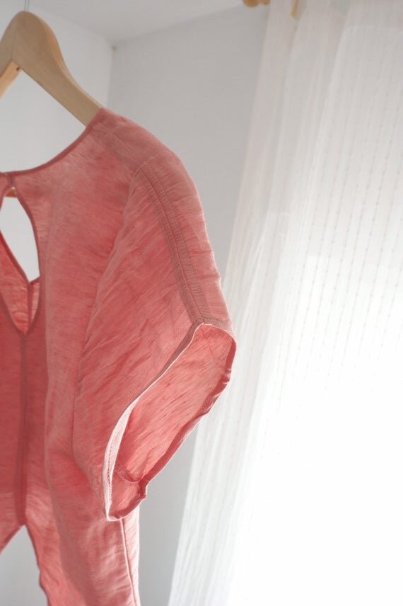 Blouse crop lin rose corail glacé semi ample