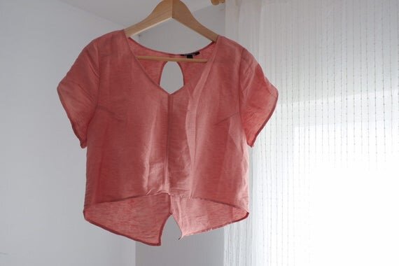 Blouse crop lin rose corail glacé semi ample