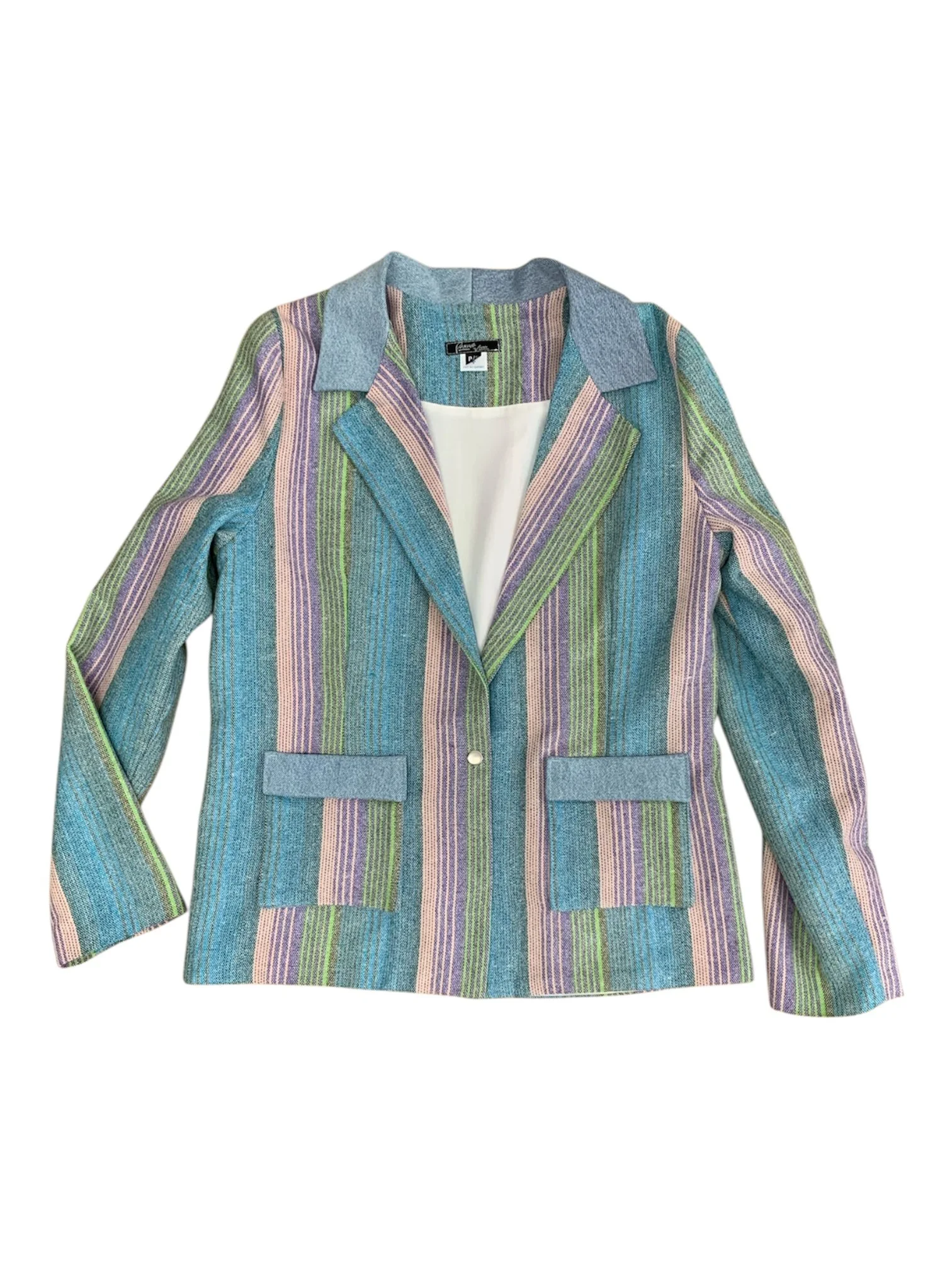 Veston ample fines rayures pastel poches denim bouton pression.jpg